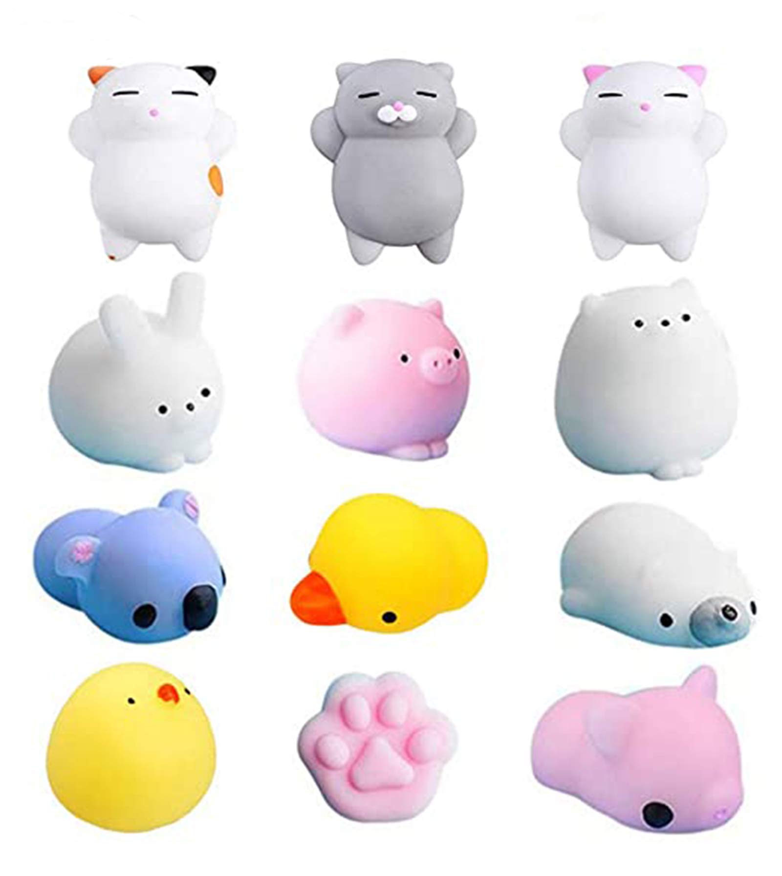 12 Pcs Kawaii Squishy Toys - Panda & Cat for Stress Relief