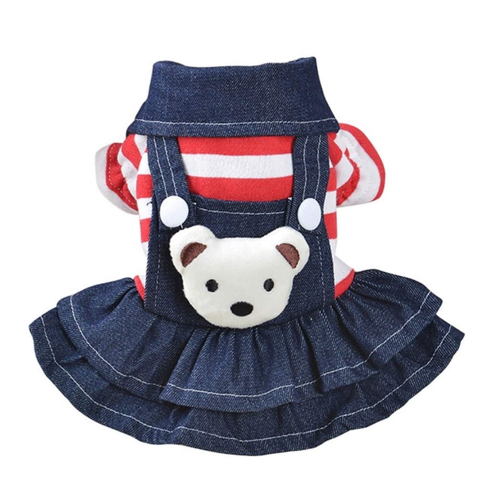 Stylish Striped Bear Dog Dress with Button Design - Lightweight & Comfortable Pet Outfit for All Seasons - Perfect for Walks, Parties & Photo Shoots