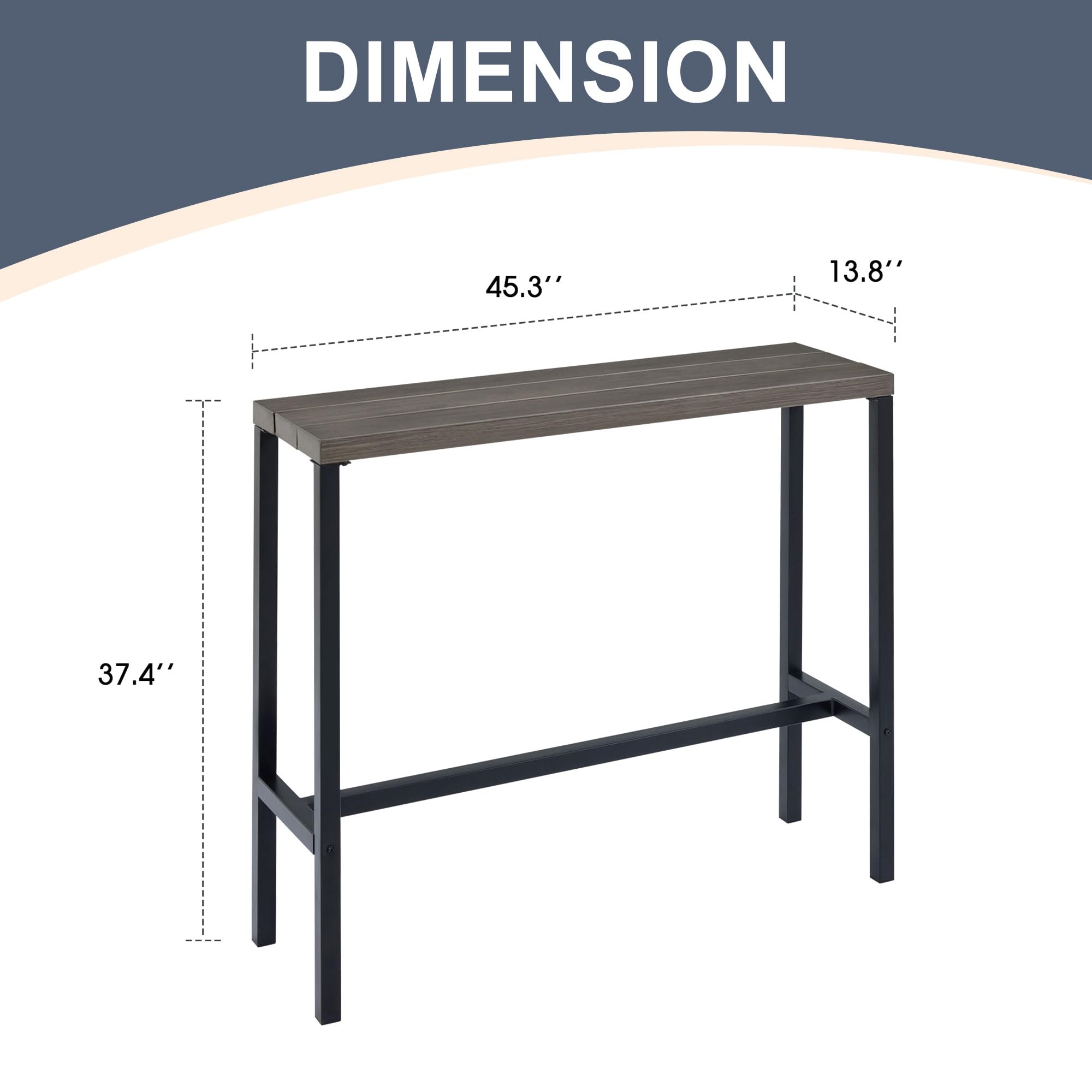 VICLLAX 36 Inch Rectangle Outdoor Bar Table - Patio Dining Table for Garden, Backyard, Poolside - Weather-Resistant Grey Metal Bar Height Table for Entertaining & Relaxing