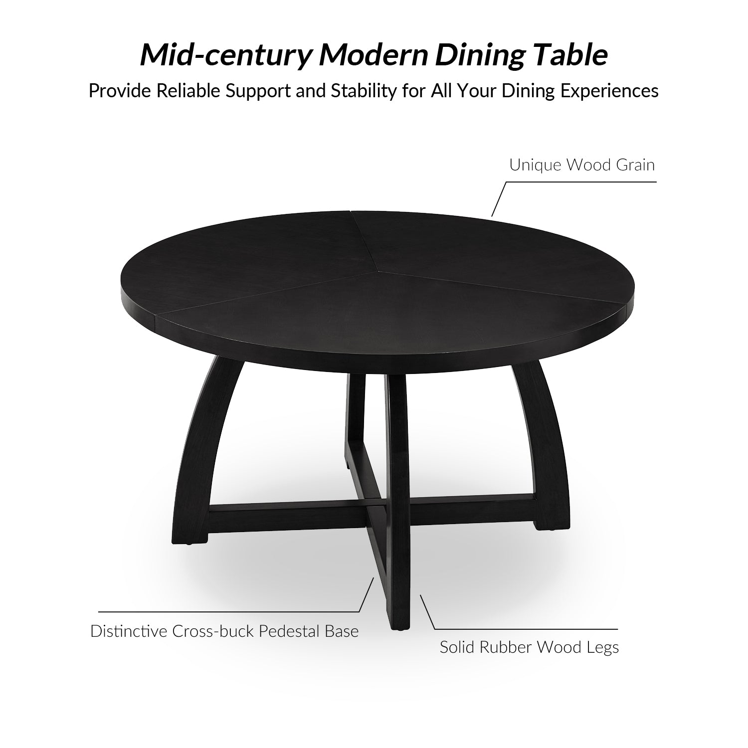 Sherry 54 Inch Solid Wood Round Dining Table - Rustic Farmhouse Style for Kitchen, Dining Room & Outdoor Patio