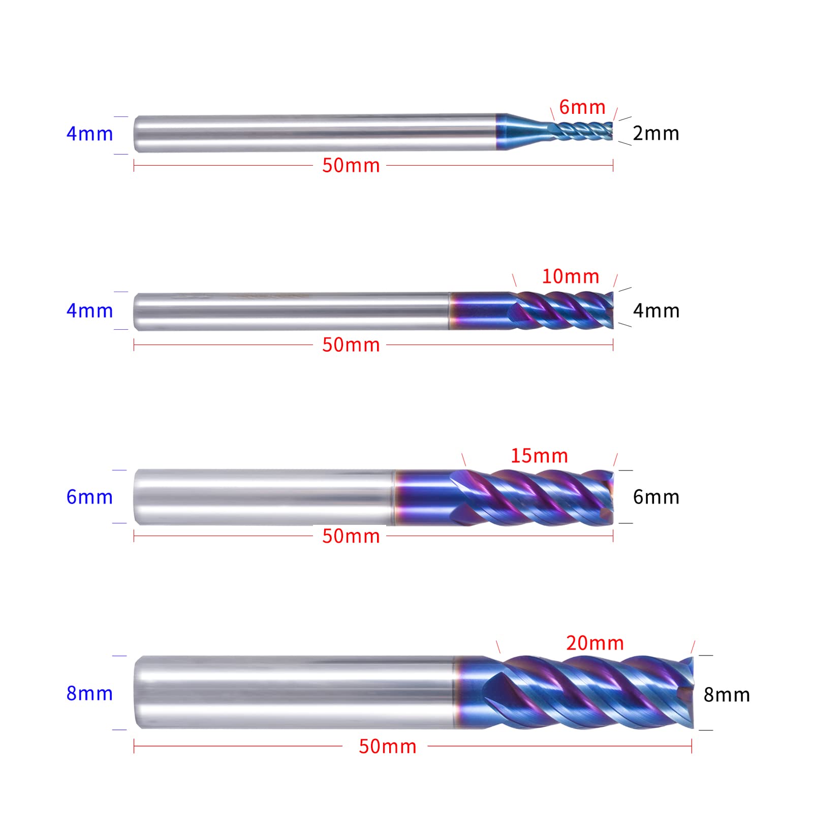 Premium XJL Carbide End Mill Set - 4 Flute Square Nose CNC Milling Cutter with Nano Coating for Steel (HRC 65) - Ideal for Precision Machining, Metalworking & Industrial Applications