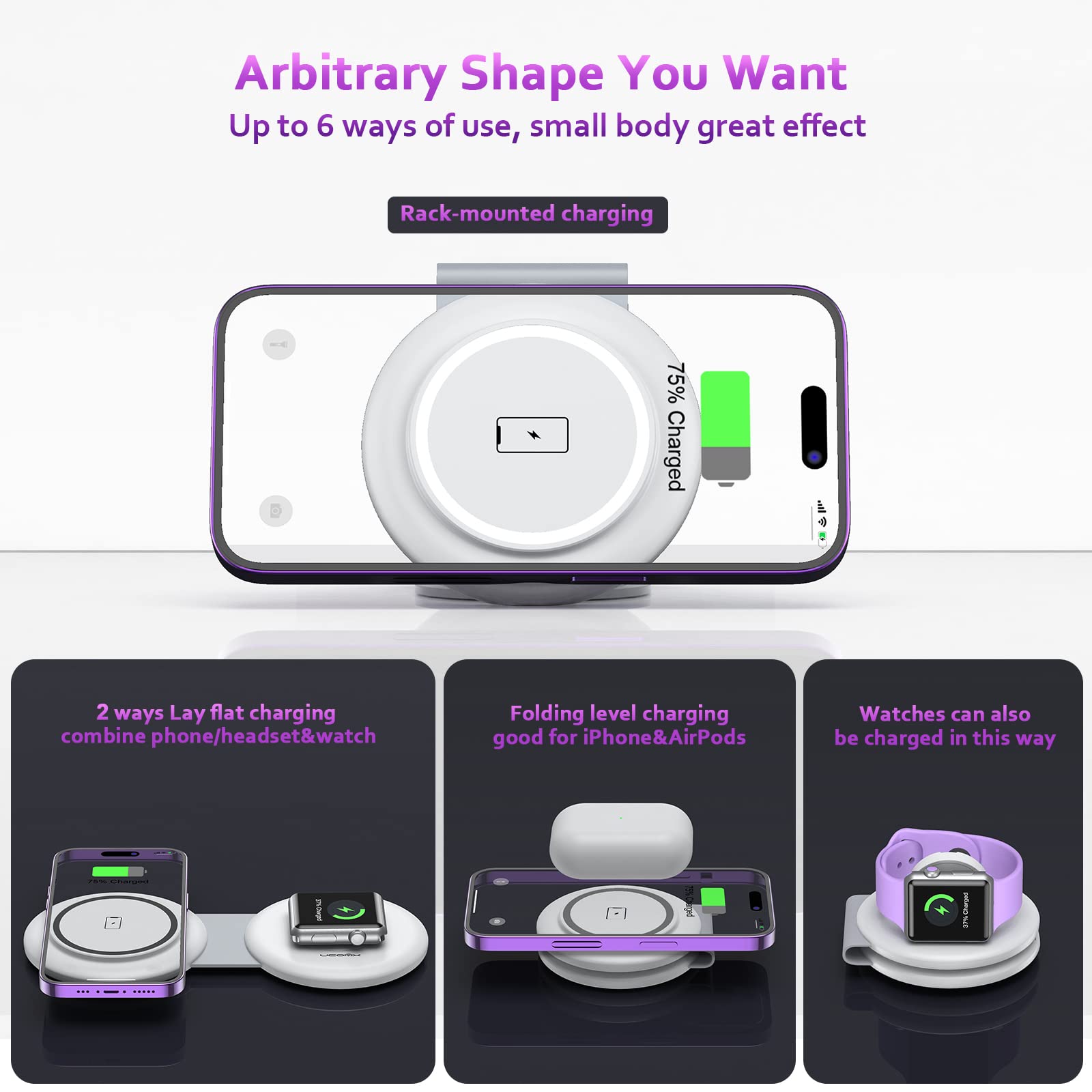 UCOMX Nano Mini Magnetic 2-in-1 Wireless Charger - Foldable Travel Charging Station for iPhone 12/13/14/15/16 Pro Max, AirPods Pro, iWatch Ultra - Portable Multi-Device Charger for Home, Office & Travel Use