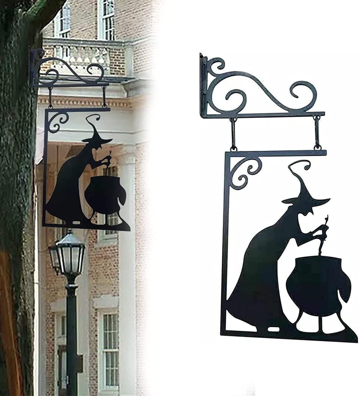 Halloween Witch Cauldron Silhouette Wall Decor - Wrought Iron Hanging Ornament for Home, Garden & Party Decoration | Spooky Wall Art for Halloween Parties, Haunted House Decor & Outdoor Halloween Displays