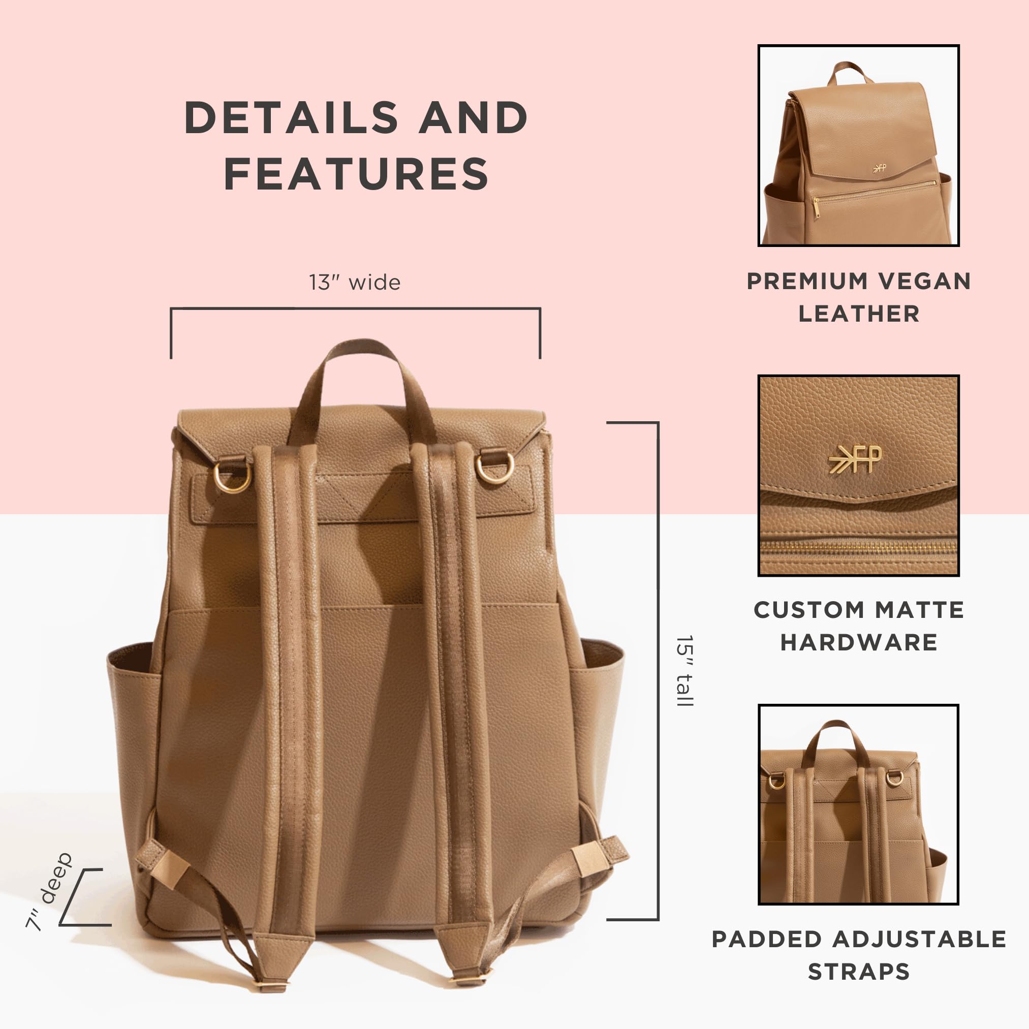 Freshly Picked Classic II Vegan Leather Diaper Backpack - Waterproof Wipeable Design with Detachable Changing Pad (Toffee V2) | Perfect for Baby Essentials, Travel & On-the-Go Parents