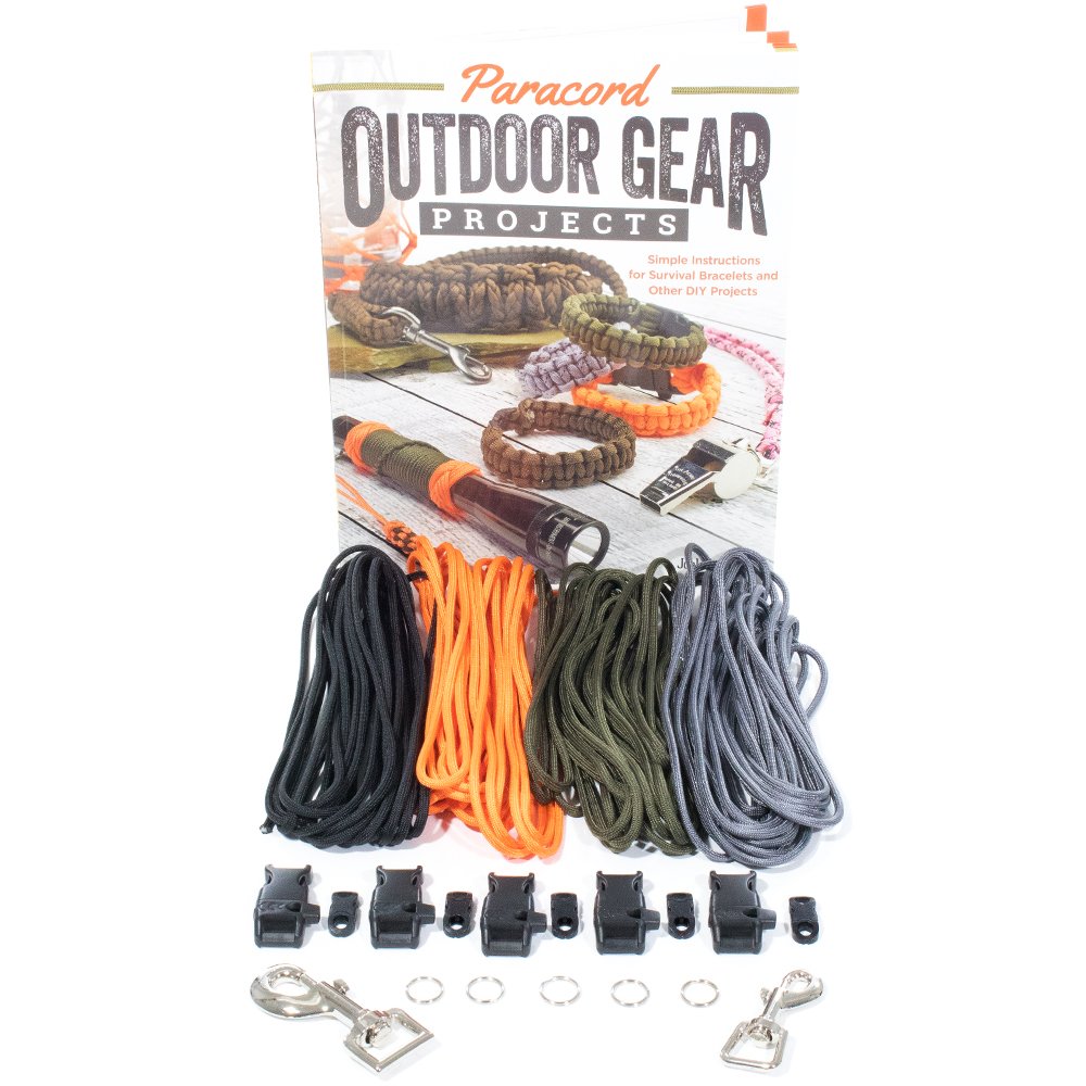 Paracord Outdoor Survival Gear Kit - DIY Rope Crafting Essentials with Step-by-Step Guide Book for Camping, Hiking & Emergency Preparedness