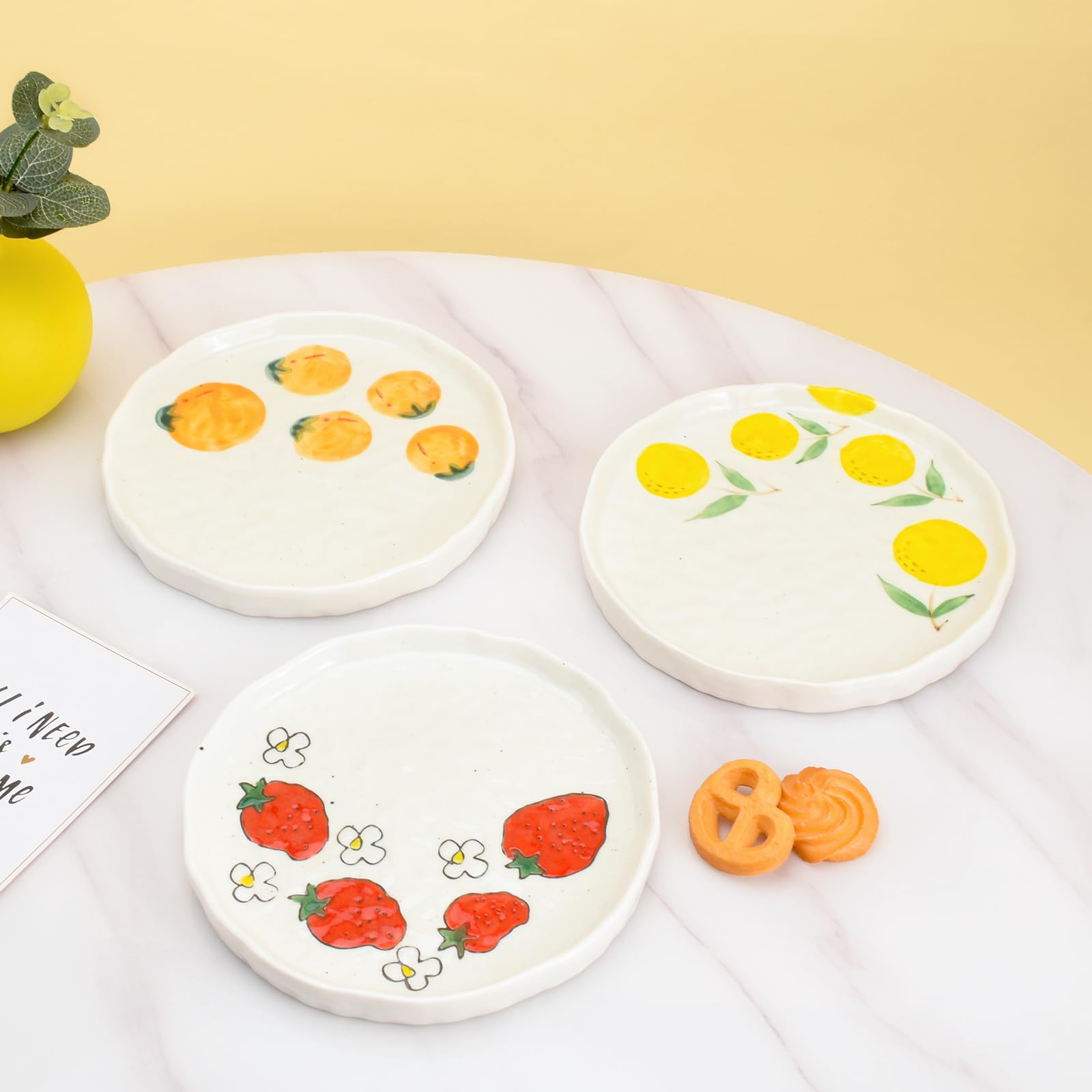 Koythin Ceramic Dinner Plate Set - Cute Fruit & Floral Printed Design - Durable Kitchen & Dining Plates for Home, Office, Dessert Serving (Orange) - Perfect for Everyday Meals, Party Entertaining & Gift Giving