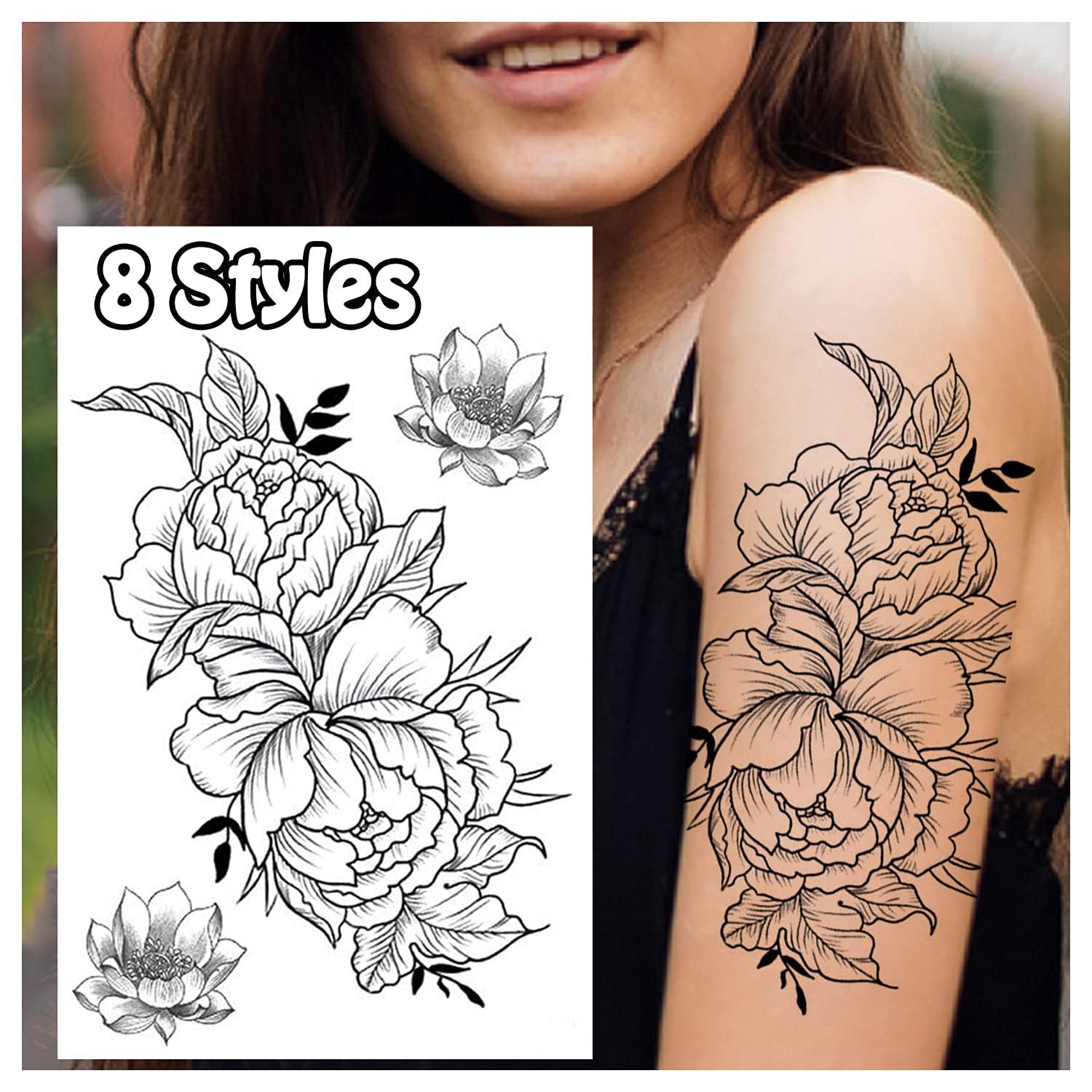 Premium Temporary Tattoos for Women - 32 Realistic Flower & Henna Designs | Waterproof Long-Lasting Fake Tattoo Stickers Kit (8 Sheets) | Perfect for Leg, Arm & Body Art | Festival, Beach & Summer Makeup Looks