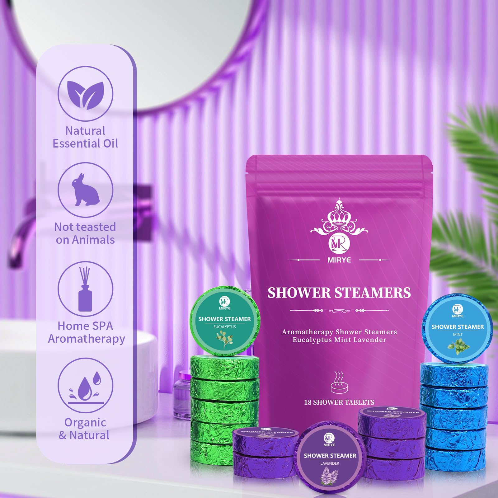 Organic Aromatherapy Shower Steamers - 18-Pack Eucalyptus Lavender Mint Essential Oil Shower Bombs for Stress Relief & Relaxation | Perfect Self-Care Gift for Women, Men, Mom - Ideal for Bath Time, Spa Day & Mother's Day Gifts