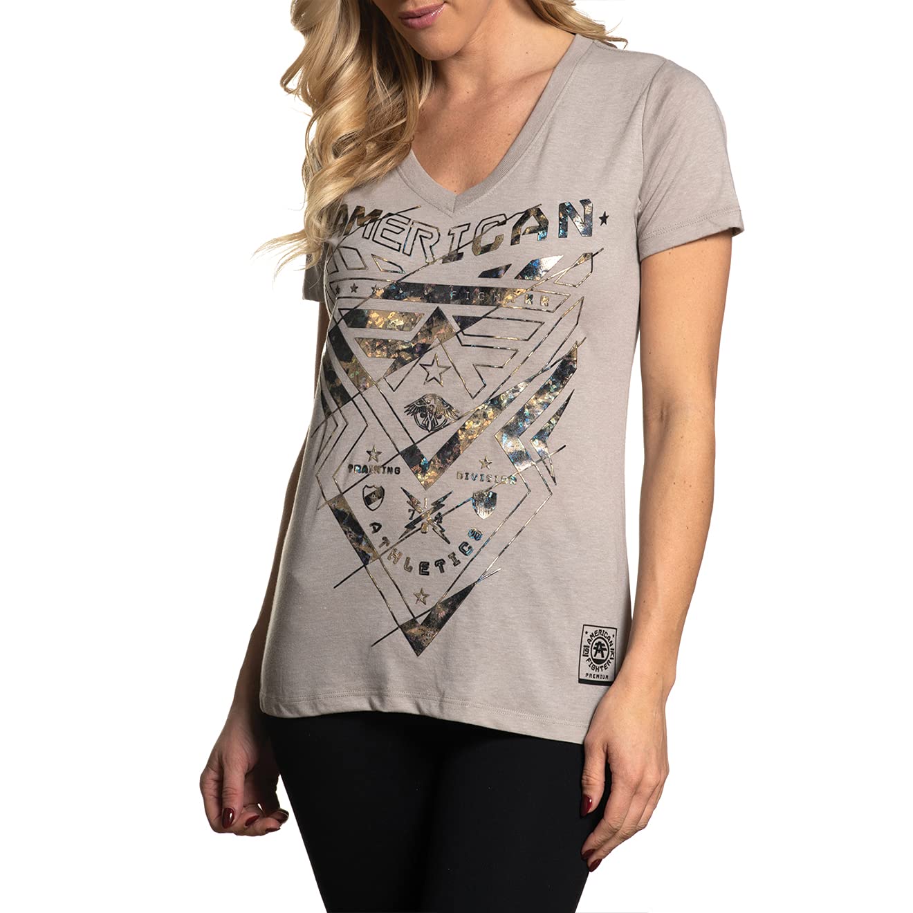 American Fighter Women's V-Neck Short Sleeve T-Shirts | Casual Summer Tops for Streetwear & Gym Outfits