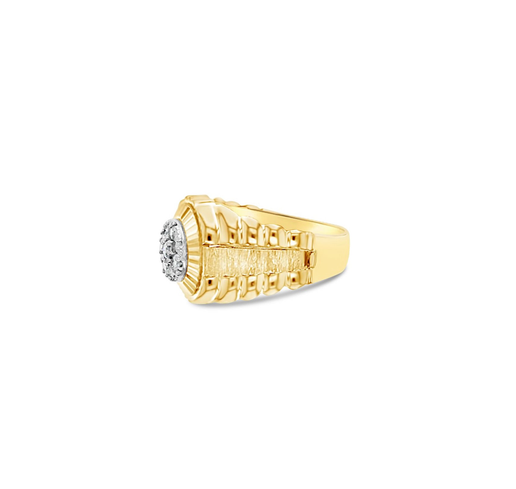 Luxury Fluted Bezel Rolex Style Diamond Cluster Ring for Men - 18K Gold Plated Presidential Wedding Band, Anniversary Gift for Him - Perfect for Formal Events, Date Nights & Special Occasions