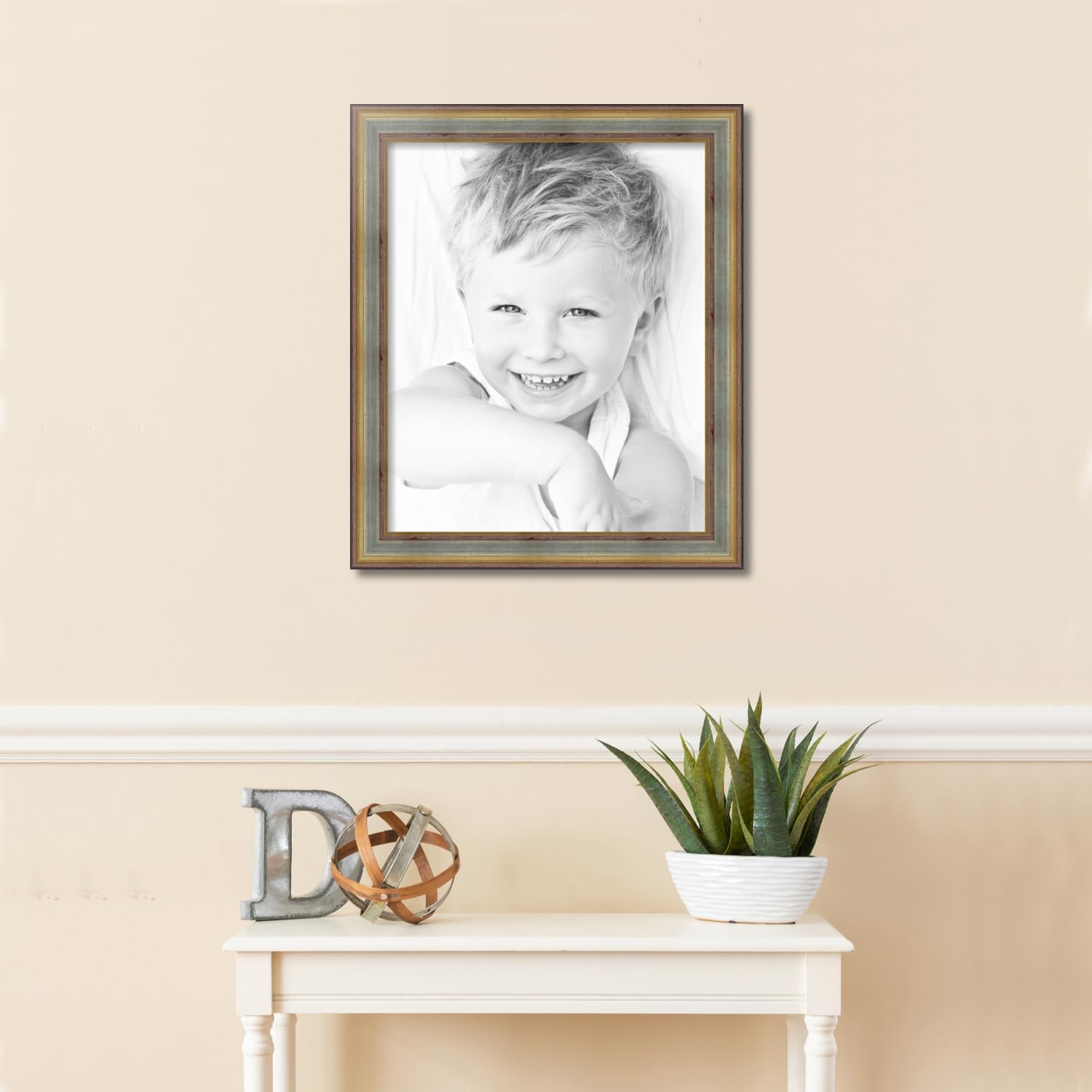 ArtToFrames 18x22 Inch Silver Wood Picture Frame with Gold Accents - Premium Wall Photo Frame for Home Decor, Office, Gallery Display (WOMD1087-18x22) - Perfect for Wedding Photos, Family Portraits and Artwork