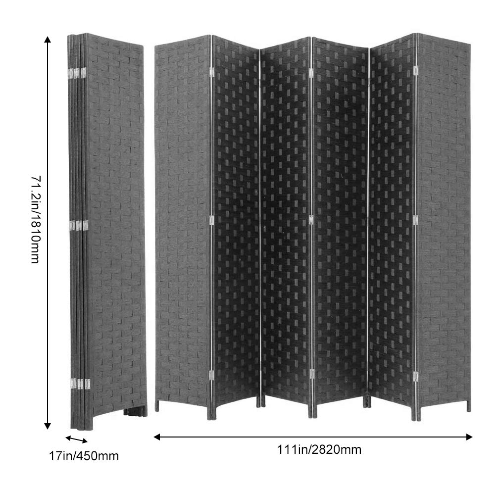 6 Panel 6 ft Foldable Room Divider - Handcrafted Wood Mesh Woven Privacy Screen for Home Office, Bedroom & Studio - Portable Freestanding Room Partition (Black) | Perfect for Creating Private Spaces in Apartments, Events and Workspaces