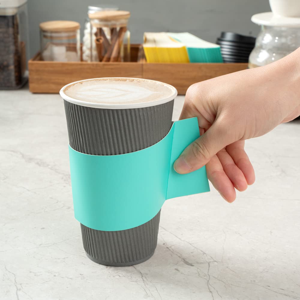 Restpresso Hot Coffee Sleeves with Handle - 1000 Disposable Cup Sleeves for 12oz, 16oz & 20oz Cups | Turquoise Paper Cup Jackets | Restaurantware (Cups Sold Separately) - Perfect for Coffee Shops, Cafes & Takeout Businesses