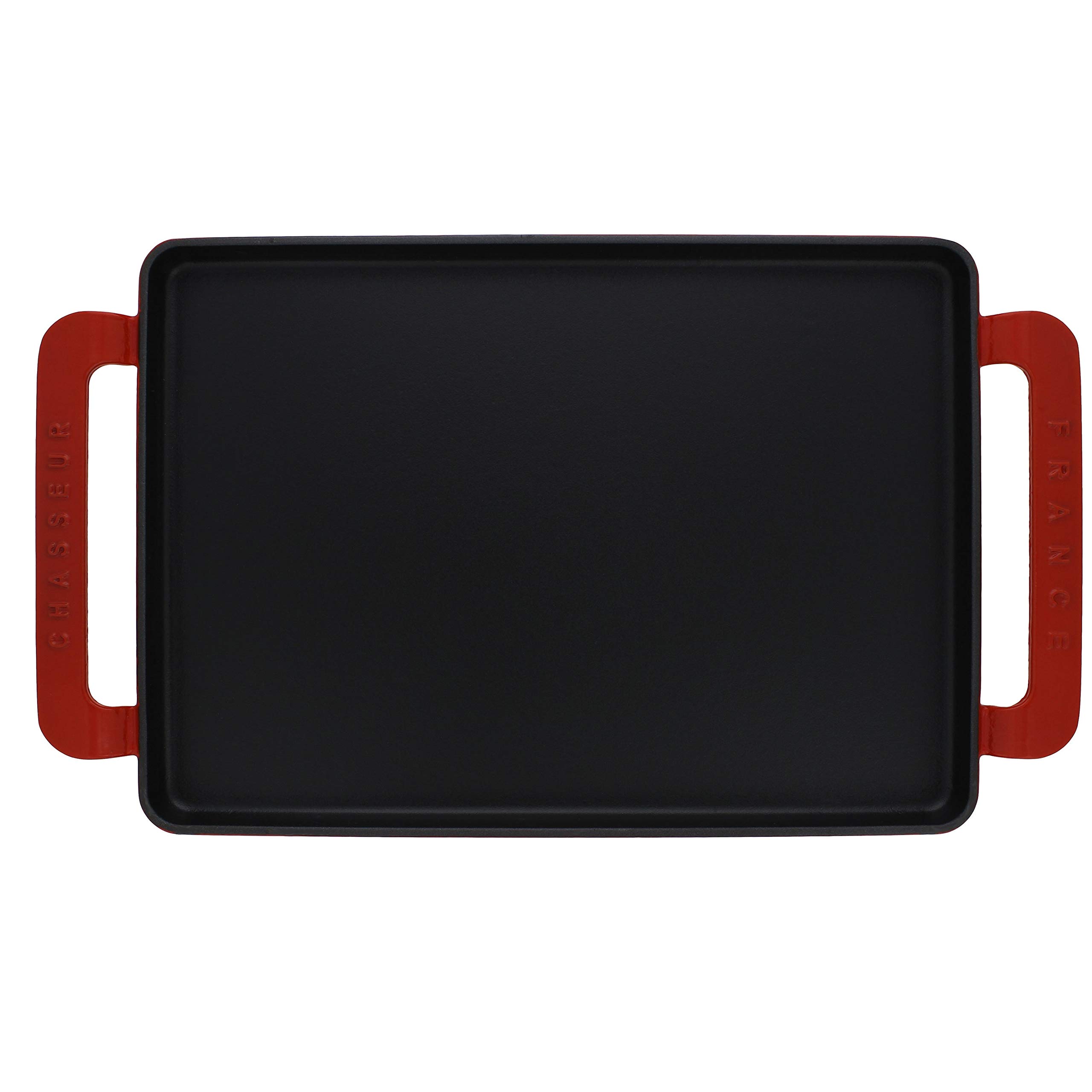 14-Inch Red Rectangular French Enameled Cast Iron Griddle - Oven & Stovetop Safe - Perfect for Baking, Roasting & Searing Steaks