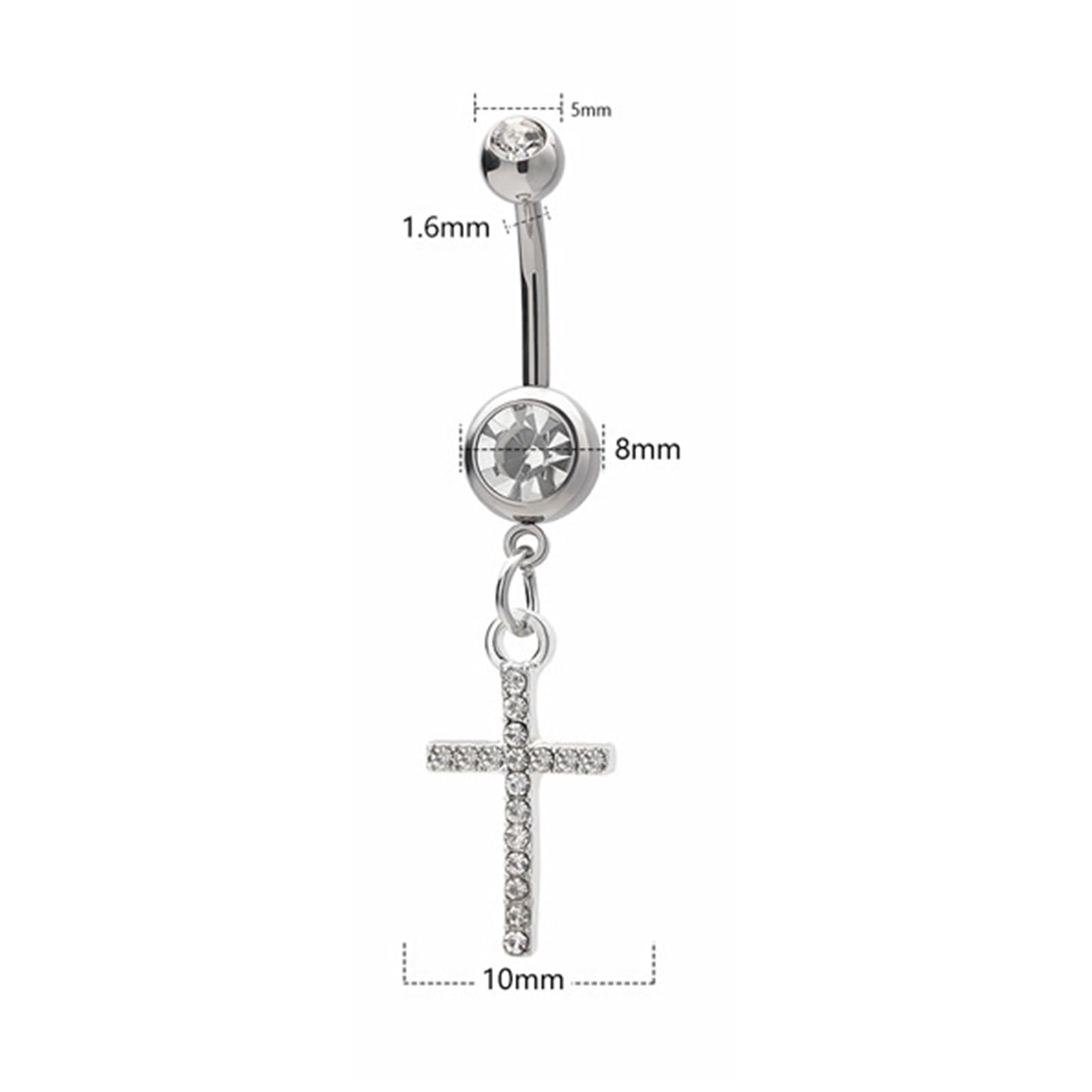 Surgical Steel Belly Bar with Cubic Zirconia Cross - Perfect for Piercing & Fashion Jewelry