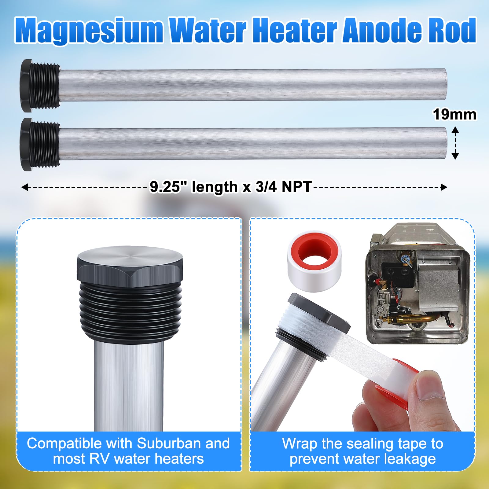 Saillong 5-Piece RV Water Heater Replacement Kit - Includes 2 Anode Rods, 1 Electric Heating Element, 1 Dual Hex Wrench & 1 Teflon Tape - Compatible with Suburban RV Water Heaters | Perfect for RV Maintenance, Camping Trips & Off-Grid Living