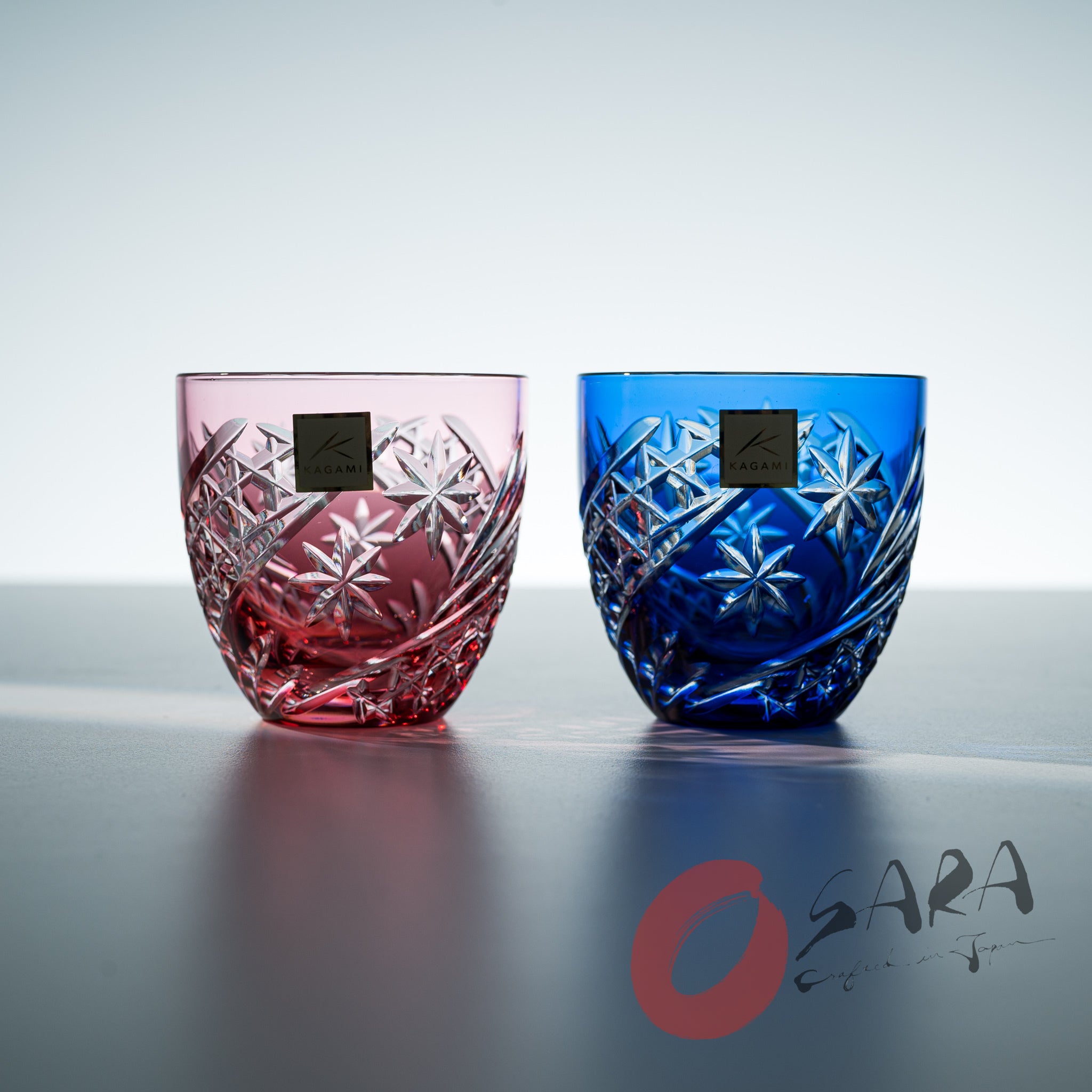 KAGAMI Edo Kiriko Crystal Sake Glasses Set of 2 - 140ml Handcrafted Japanese Cut Glass Cups with Starry Sky Design - Perfect for Sake Tasting, Japanese Dining & Luxury Gift Giving