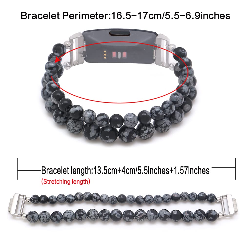 Fitbit Inspire HR Bands for Women - Handmade Beaded Adjustable Strap (Snowflake Obsidian) for Workouts & Daily Wear