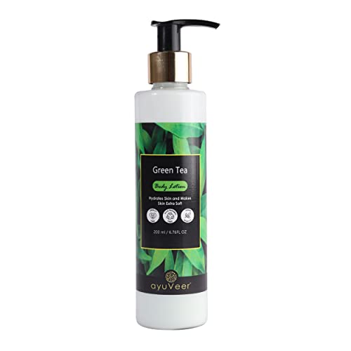 Ayuveer Green Tea Moisturizing Lotion for All Skin Types - Non-Greasy, Hydrating & Brightening Face & Body Cream for Men & Women (200ml) | Perfect for Daily Skincare Routine & Dry Skin Relief