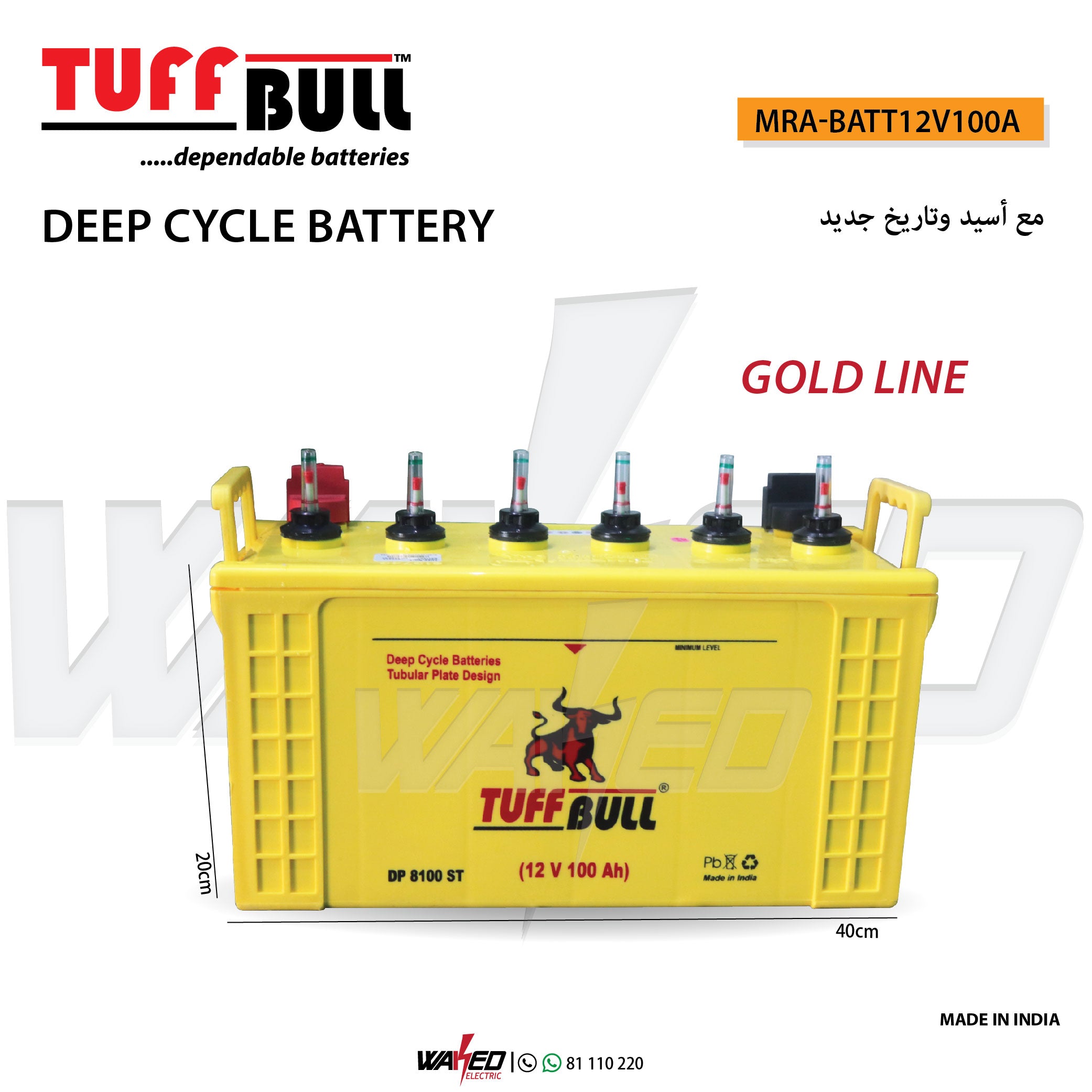 TUFFBULL Gold Line 100Ah Deep Cycle Battery - 12V Rechargeable AGM Battery for RV, Marine, Solar & Off-Grid Power - Heavy Duty, Maintenance-Free Battery for Camping, Boating & Outdoor Adventures