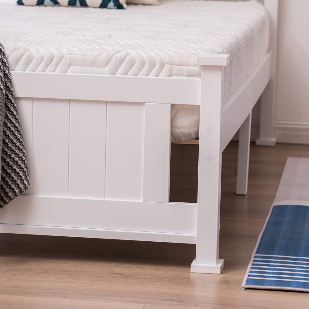 Bonnlo Twin Size Solid Wood Platform Bed Frame with Headboard - No Box Spring Needed, Wood Slat Support Mattress Foundation in White - Perfect for Small Bedrooms, Guest Rooms & Dorm Rooms
