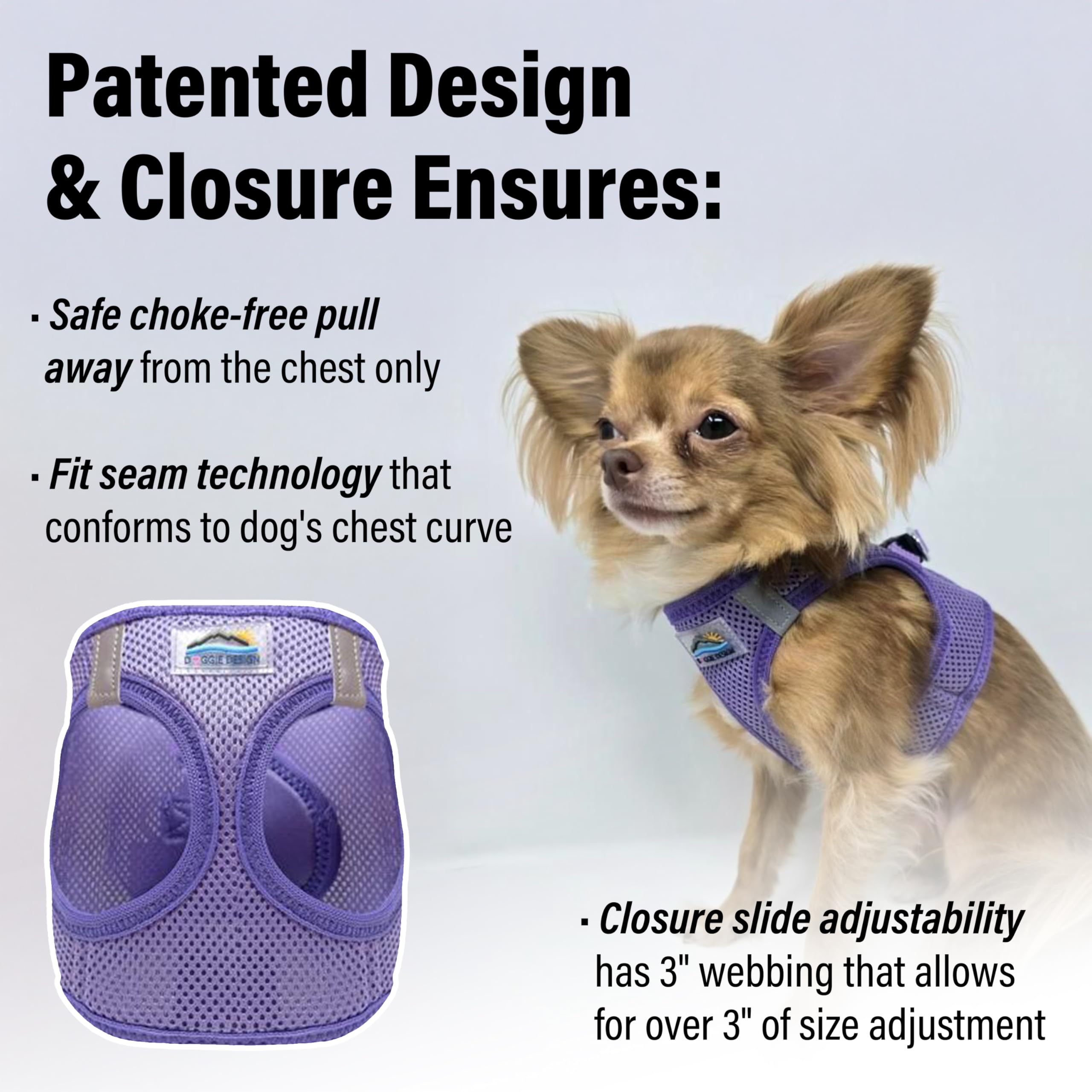 Doggie Design No-Choke Dog Harness - Breathable Mesh Polyester Pet Vest with Easy Step-in Design for Small Dogs - Paisley Purple XS - Perfect for Walking, Hiking & Outdoor Adventures