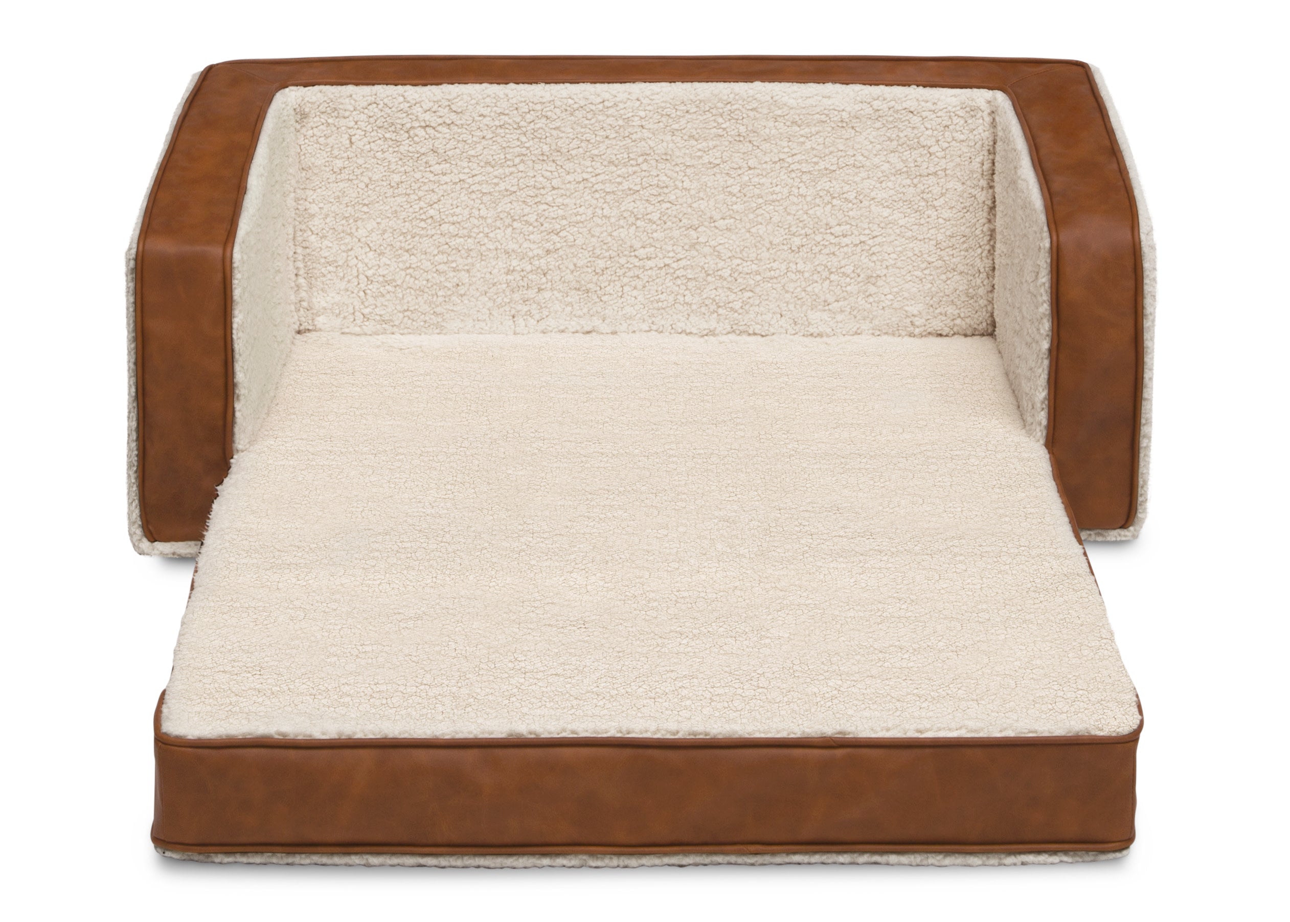 Cozee Flip Out Sherpa and Leather 2-in-1 Convertible Sofa to Lounger for Kids - Perfect for Playrooms, Bedrooms, and Family Movie Nights