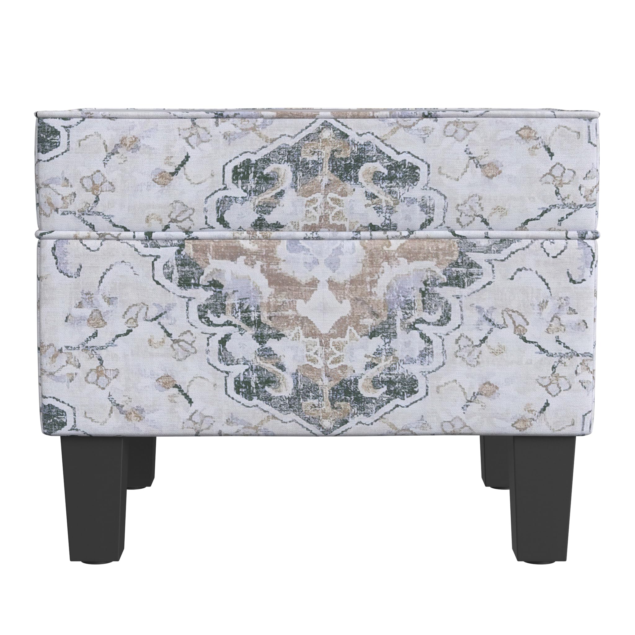 Modern Storage Ottoman with Lift Top - Dinah Collection Home Decor for Living Room & Bedroom, Antiqued Ebony Cream - Perfect for Extra Seating & Hidden Storage in Small Spaces