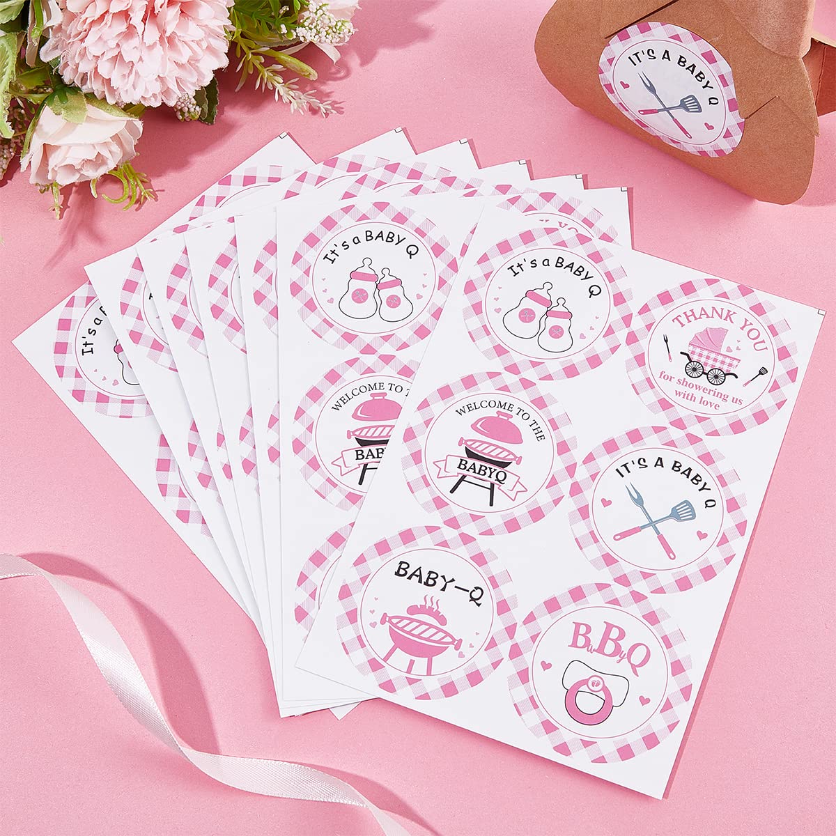 48PCS BBQ Baby Shower Stickers - Pink Baby Que Party Decorations, Thank You Stickers for Baby Shower Favors | Perfect for BBQ Themed Baby Showers, Gender Reveals & Nursery Decor
