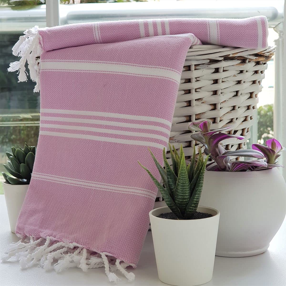 Premium Turkish Cotton Hand Towels Set of 4 - 19x40 Inch Absorbent Kitchen & Bath Towels - Soft Dish Cloths & Dinner Napkins for Home, Restaurant & Hotel Use (Pink)