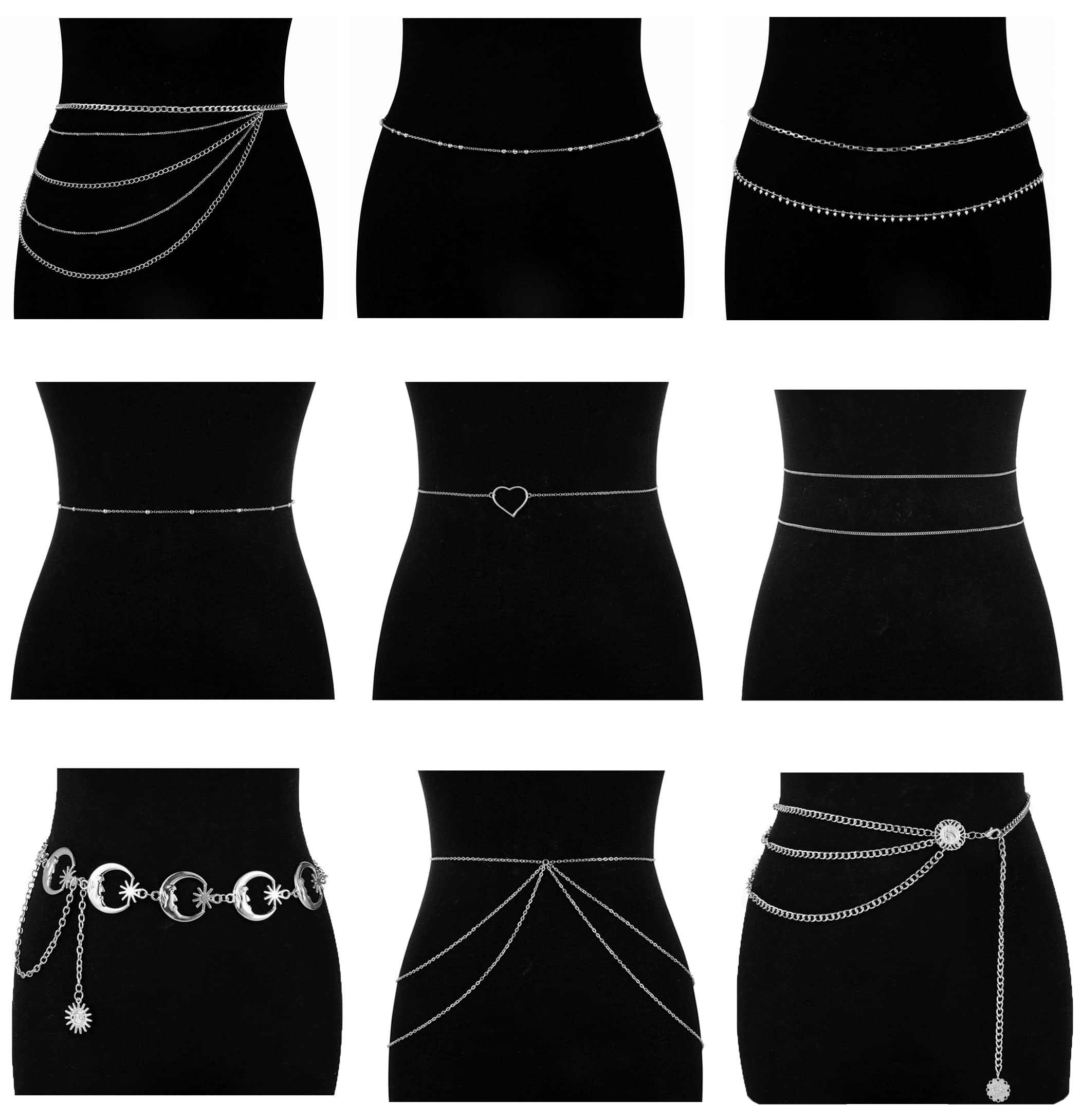 9Pcs Adjustable Waist Belly Chain for Women - Boho Multilayer Body Jewelry for Summer Beach, Bikini, Festival & Vacation Accessories | Perfect for Pool Parties, Music Festivals and Tropical Getaways