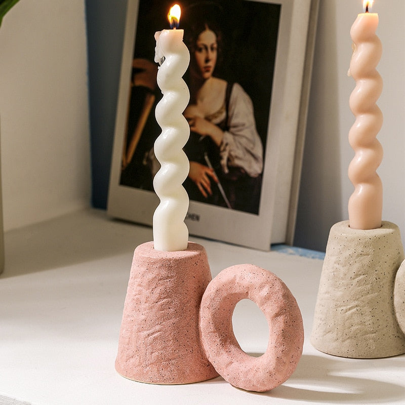 Handmade Etched Ceramic Candle Holder with Elegant Ring Design - Perfect for Wedding Centerpieces, Romantic Dinners & Home Decor
