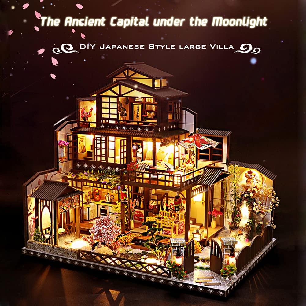 Yuzhen DIY Miniature Dollhouse Kit with Furniture & LED Lights - Japanese Wooden Dollhouse with Dust Cover & Music Box - Perfect Gift for Adults & Kids - Great for Home Decor, Collectors & Creative Play