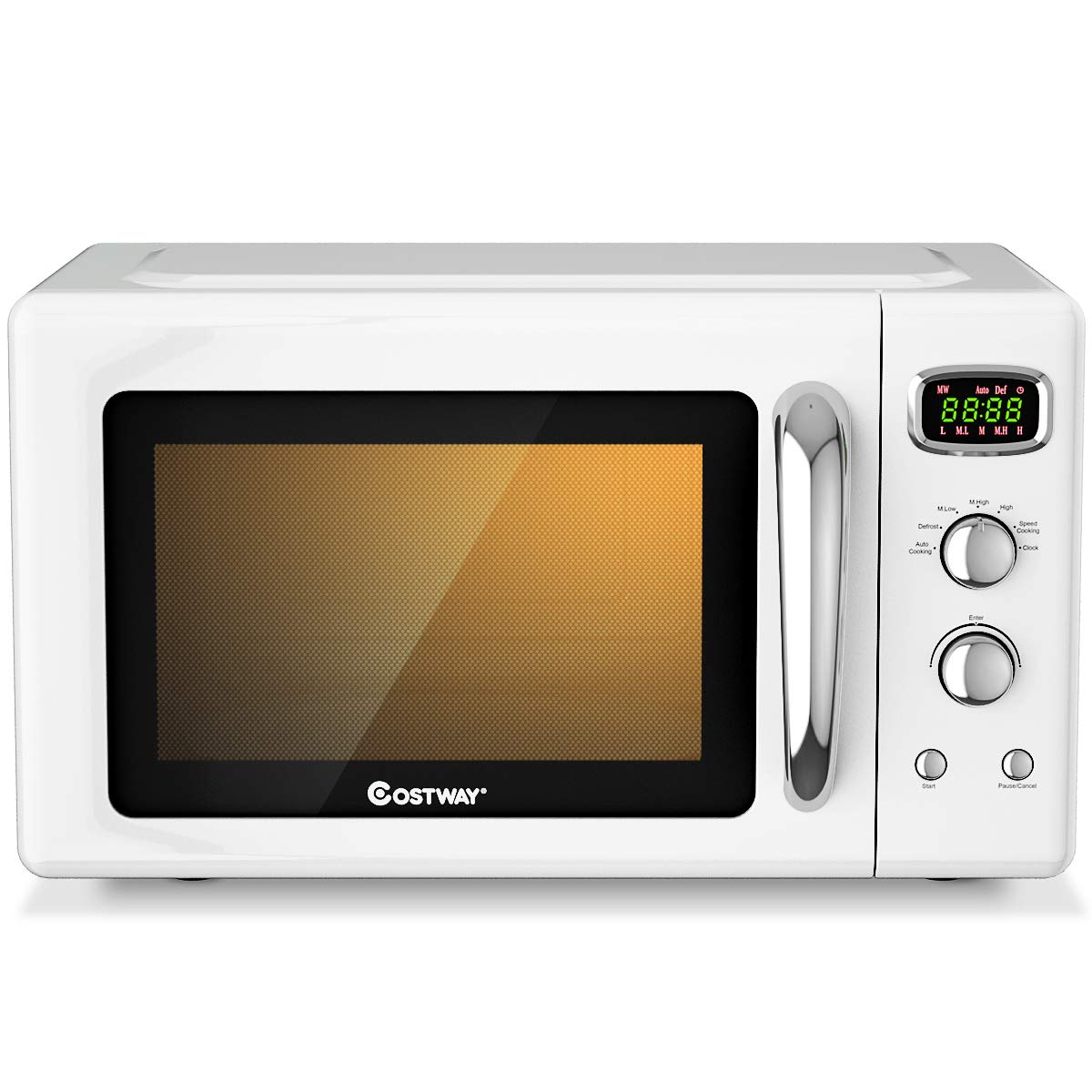 COSTWAY Retro Countertop Microwave Oven - 0.9 Cu.ft 900W Compact Microwave with 5 Power Levels, Defrost & Auto Cook Functions, LED Display, Glass Turntable & Viewing Window, Child Safety Lock (ETL Certified) - Perfect for Small Kitchens, Dorms & Office Break Rooms