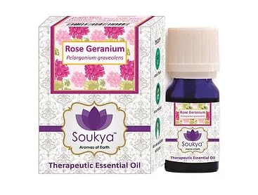 Soukya 100% Pure Rose Geranium Essential Oil - 10ml Natural Aromatherapy Oil for Relaxation, Skin Care & Stress Relief | Perfect for Diffusers, Massage & DIY Beauty Products