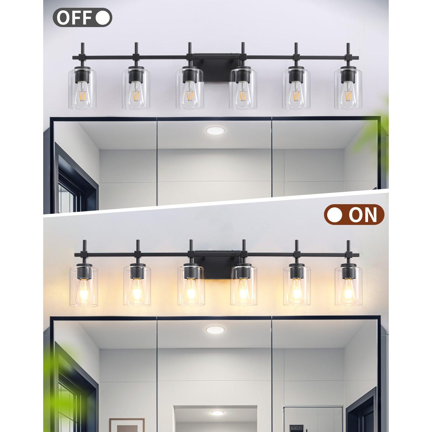 Jasper Modern Clear Glass 6-Light Bathroom Vanity Light Fixture - Elegant Lighting for Bathroom, Powder Room & Dressing Area