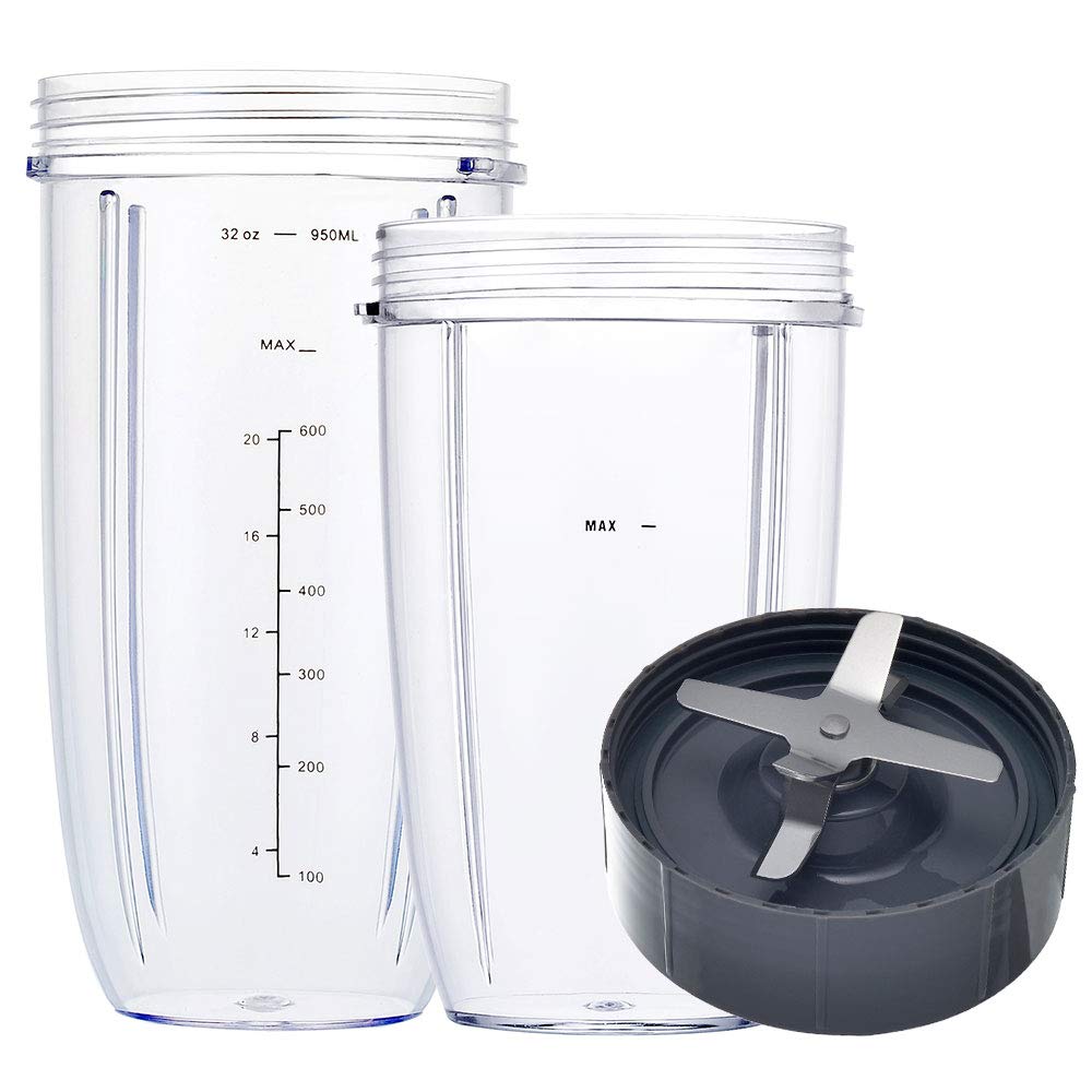 Nutribullet Blender Replacement Parts - 32oz & 24oz Cups with Extractor Blade, Compatible with Nutri Bullet 600W/900W Blenders (3-Piece Set) - Perfect for Smoothies, Juicing & Food Prep at Home