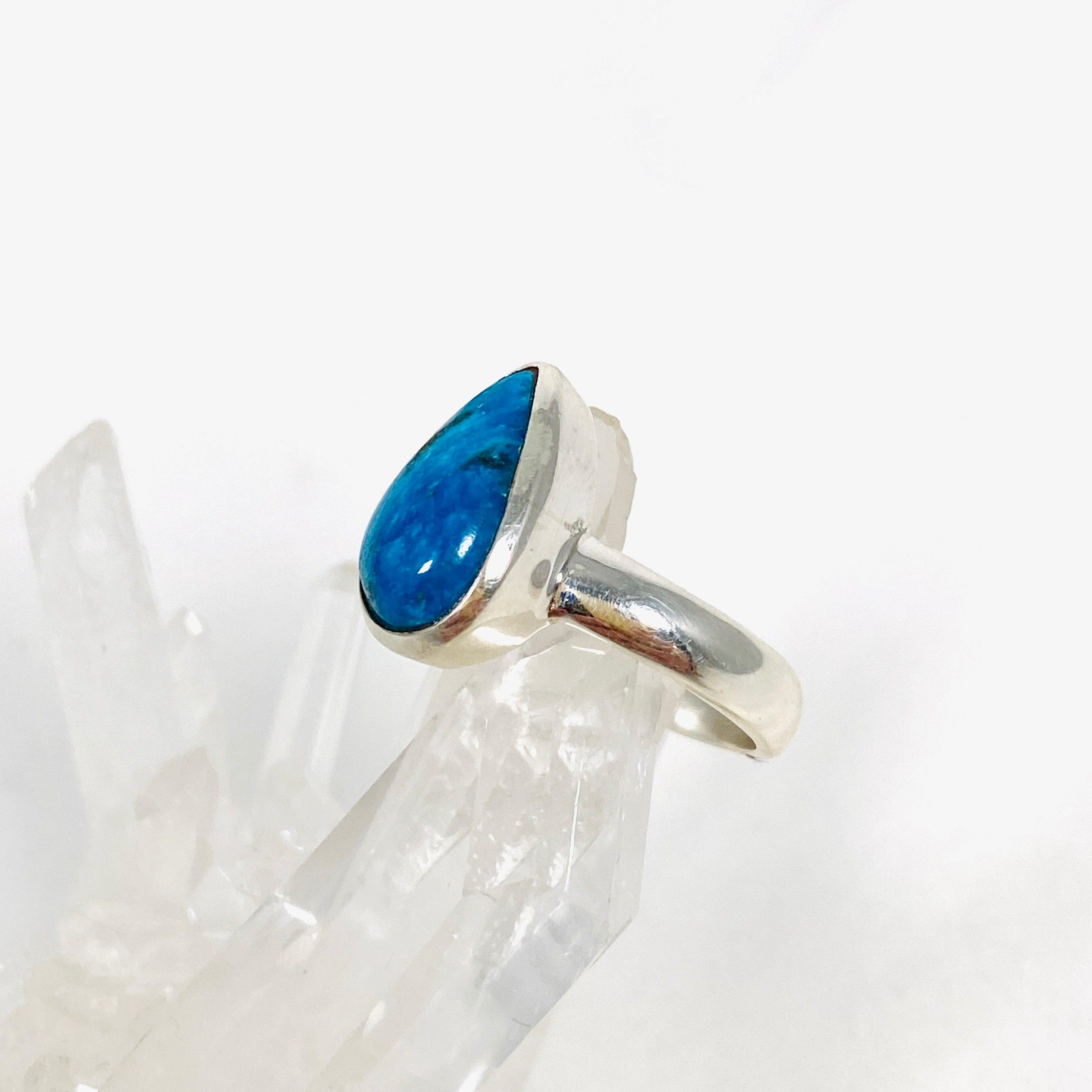 Natural Cavansite Teardrop Ring for Women - Size 7.5 - Unique Blue Crystal Jewelry - Perfect for Gift Giving & Special Occasions