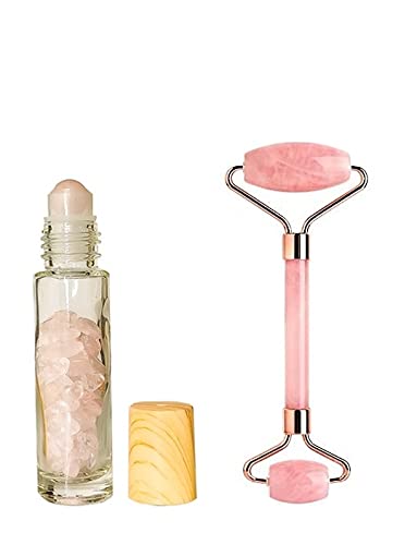 Natural Rose Quartz Roller & Free Rose Quartz Roller Bottle - Anti-Aging Facial Massager for Face & Under Eye Dark Circles - Perfect for Skincare Routine & Relaxation at Home