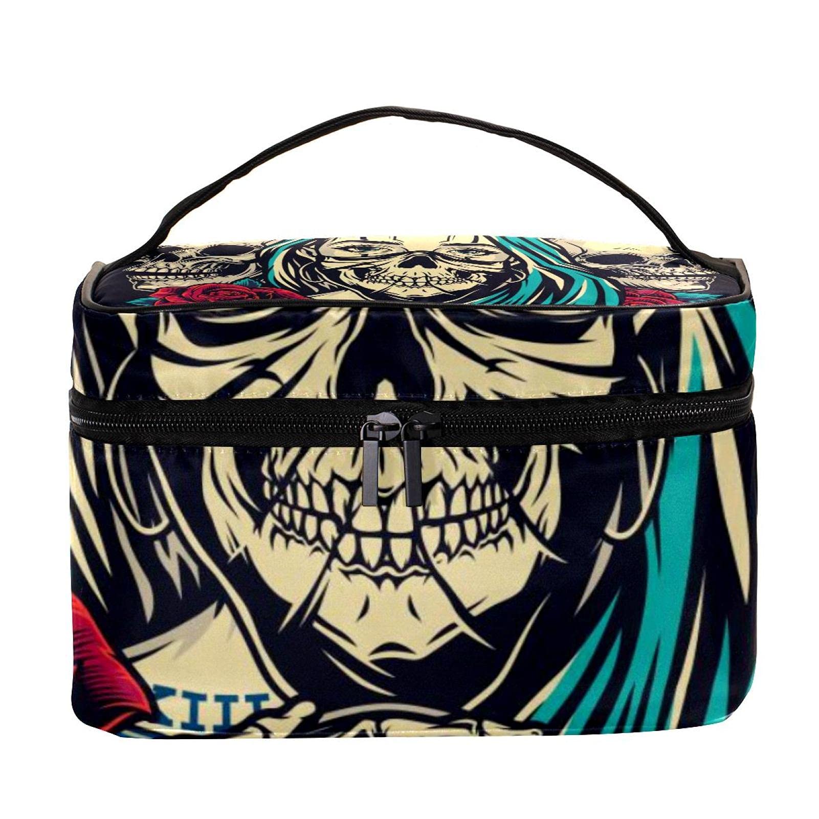 Vintage Skull Girl & Roses Cosmetic Bag - Large Travel Makeup Organizer with Zipper for Women & Girls | Perfect for Travel, Gym, and Daily Essentials Storage