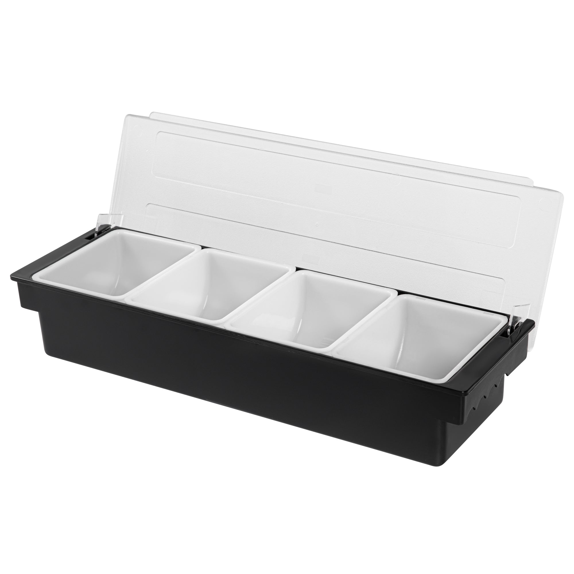 Bar Lux Black Plastic Condiment Caddy - 4 Compartment Organizer for Restaurants & Kitchen (19.5
