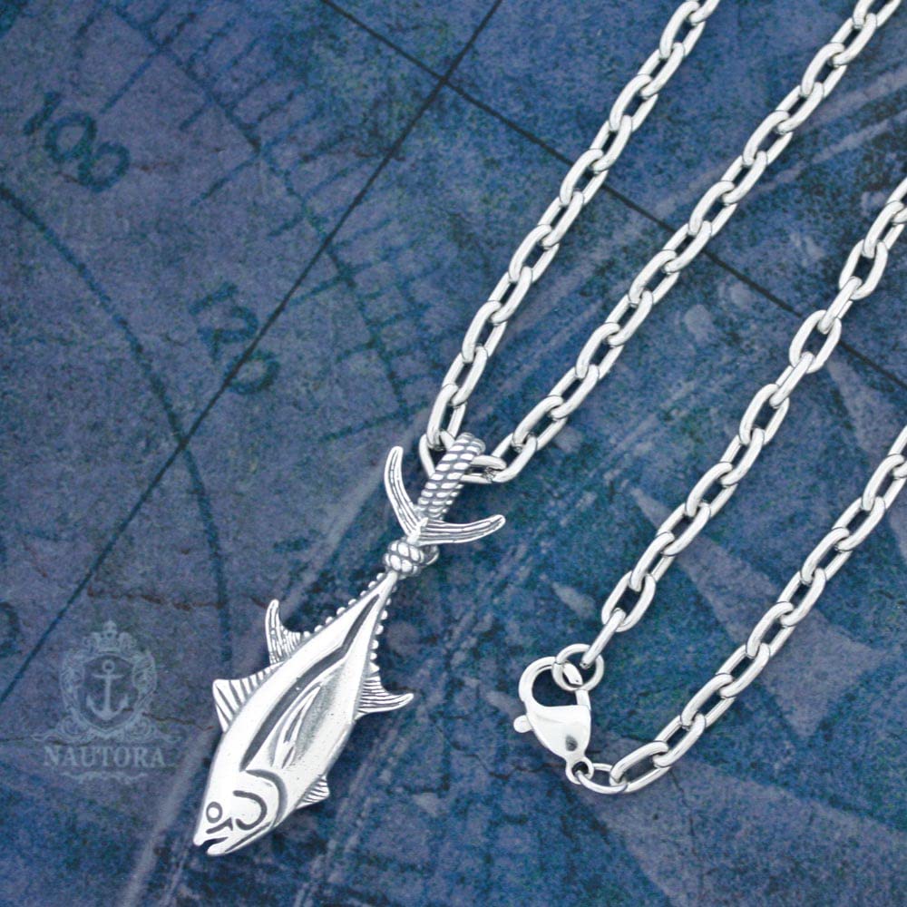 Tuna Fish Necklace - Sterling Silver Pendant on 24