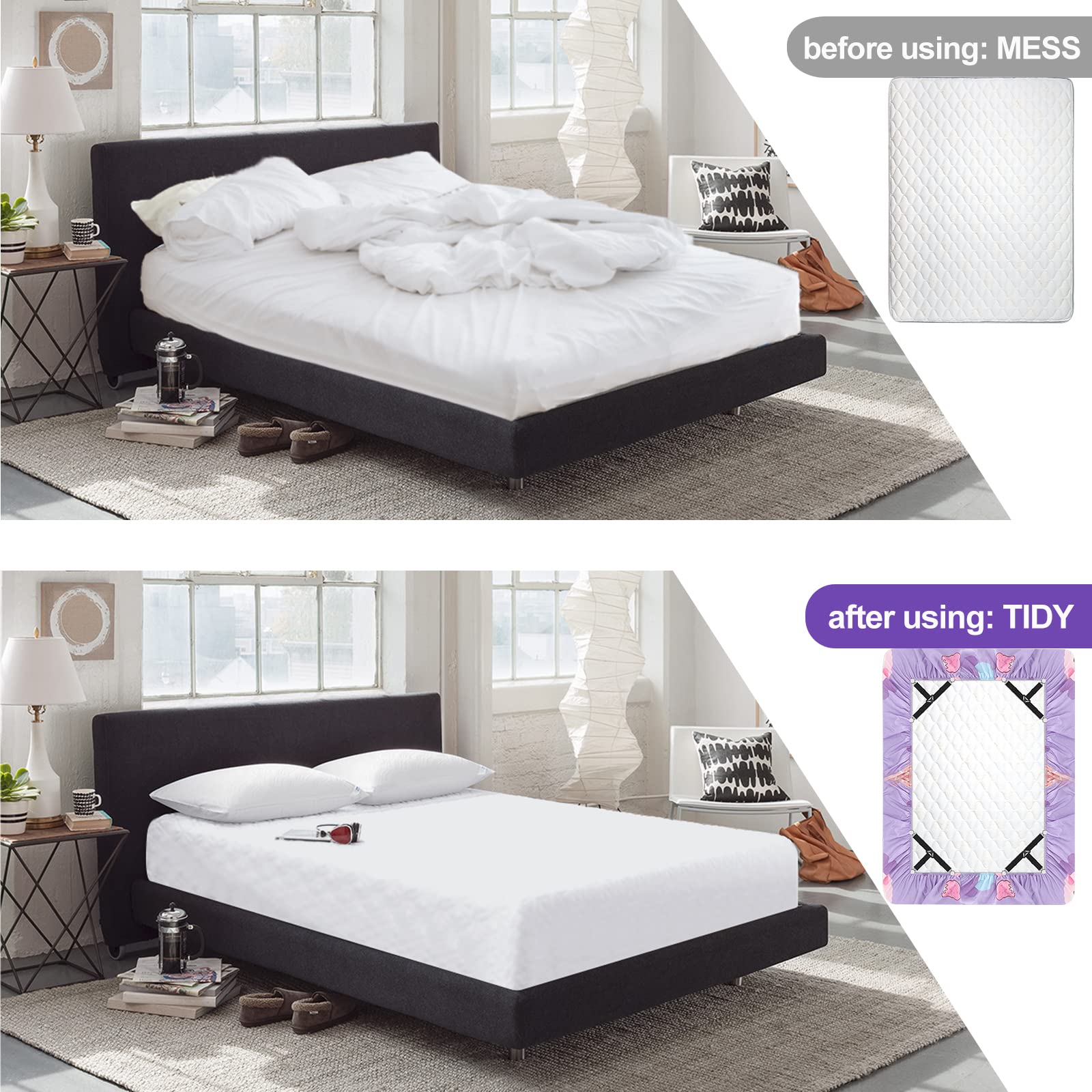 **Bed Sheet Fasteners - 4PCS Triangle Sheet Straps, 3-Way Fitted Mattress Clips for Secure Hold - Perfect for Bedding Sheets, Mattress Covers & Sofa Cushions - Keep Sheets Tight & Wrinkle-Free (Ideal for Home, Hotel, Dorm, RV Use)**