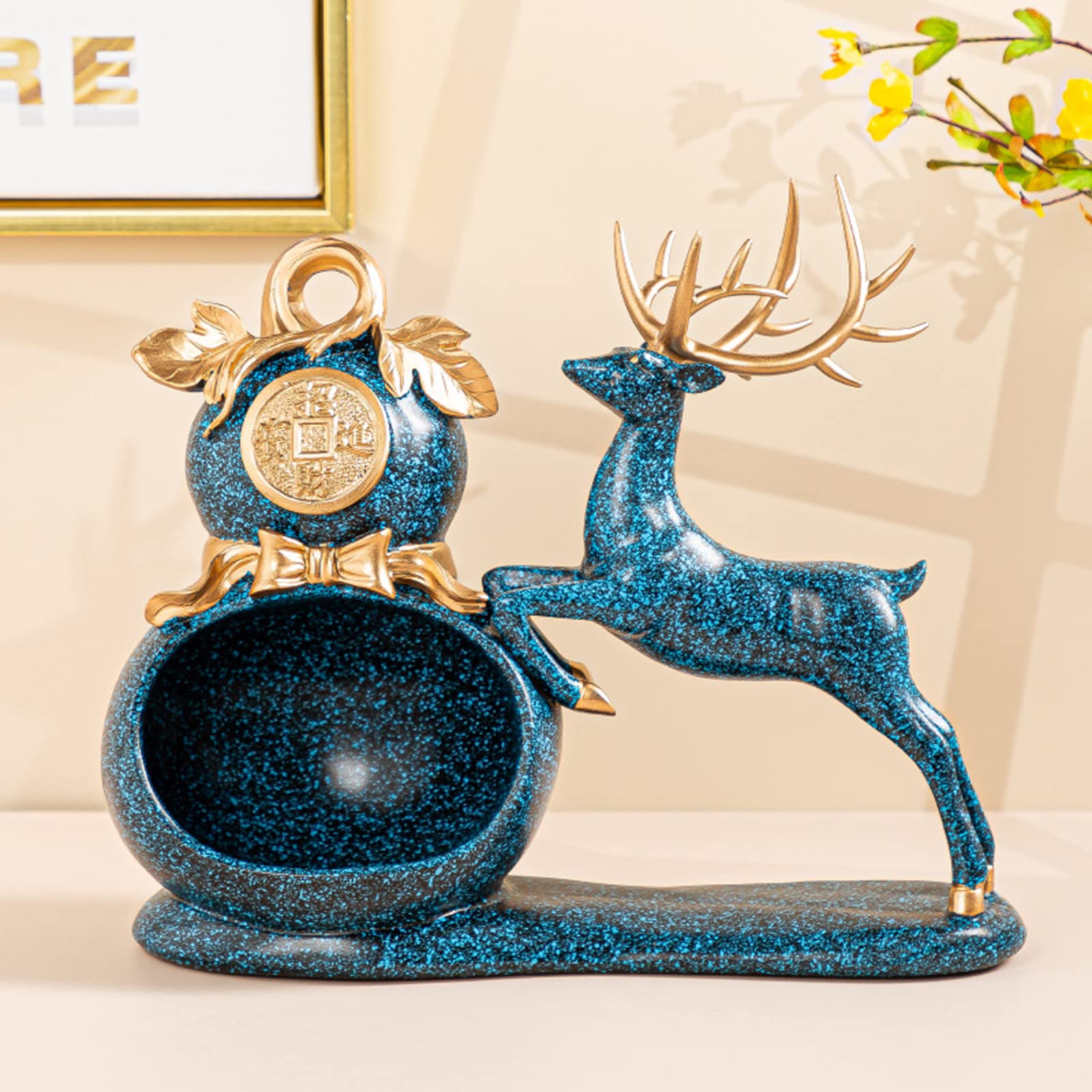 Elegant Resin Deer Jewelry & Key Storage Box - 11 Inch Multicolor Home Decor, Animal Statue Ornament for Bedroom, Living Room, and Office (Blue Option Available)