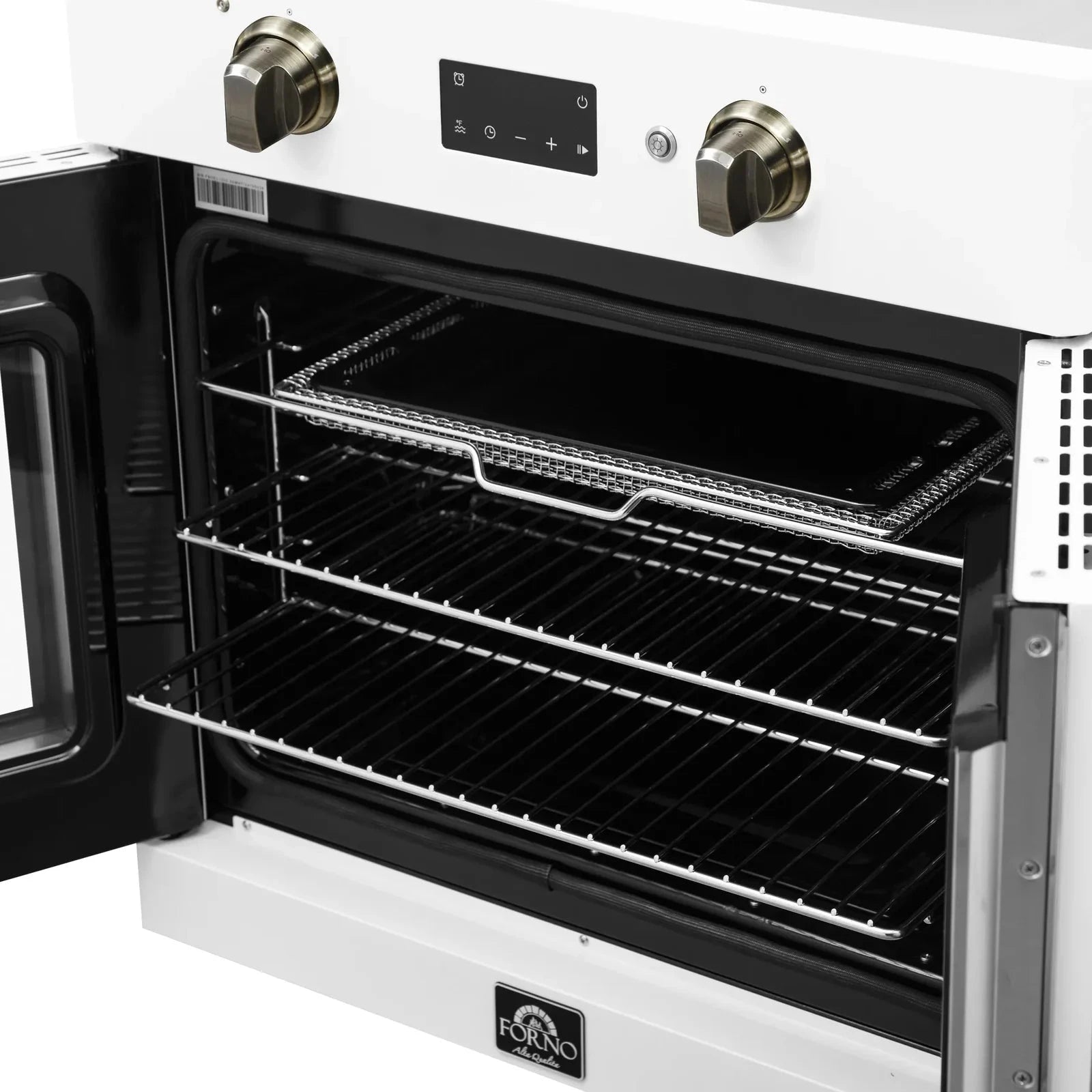 Forno Asti 30-Inch French Door Electric Wall Oven - White with Antique Brass Trim, Built-in Convection Oven, Self-Cleaning, FBOEL1333 30WHT - Perfect for Modern Kitchens & Home Baking