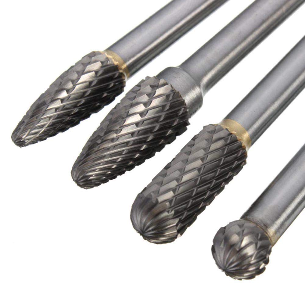 Wolfride 4-Piece Long Shank Tungsten Carbide Burr Set - 6mm Shank Die Grinder Bits for Metal Working, Engraving & Carving (6-Inch Length) - Perfect for Metal Fabrication, Woodworking & DIY Projects