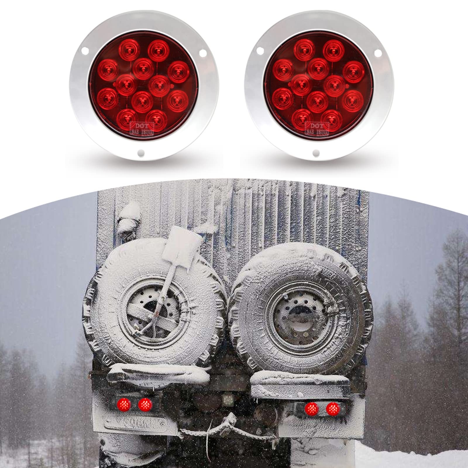 MAXXHAUL 2 Pack 4 Inch Round Red LED Trailer Tail Lights with Stainless Steel Bezel Ring - IP67 Waterproof Stop Brake Turn Signal Lights for Truck Trailer RV Jeep - Perfect for Night Driving & Off-Road Adventures