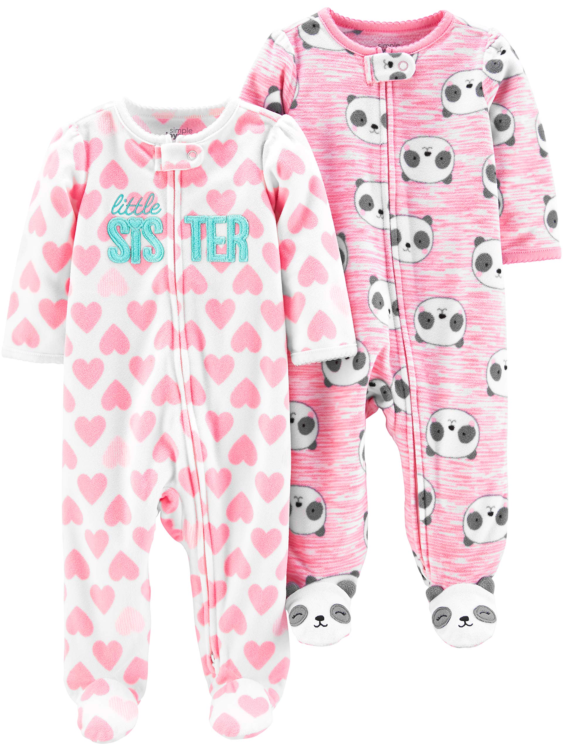 Carter's Baby Girls' Fleece Footed Sleep and Play Pajamas - 2 Pack Set | Soft & Warm Winter Sleepwear for Infants & Toddlers | Perfect for Nursery, Bedtime & Lounging