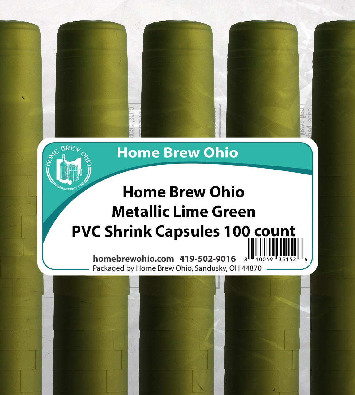 Home Brew Ohio Metallic Lime Green PVC Shrink Capsules - 100 Count - Perfect for Bottle Sealing, Home Brewing, and DIY Craft Projects