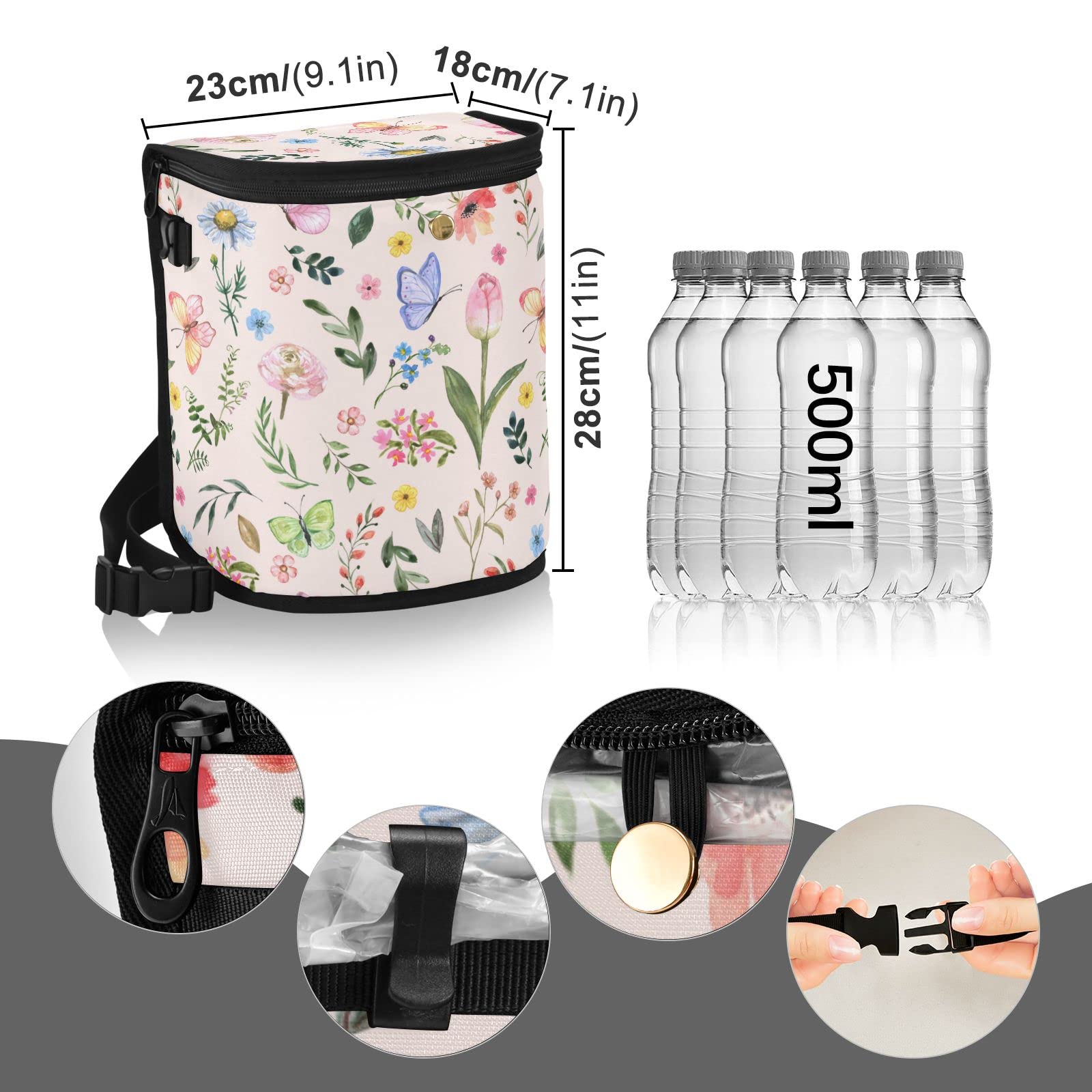 MNSRUU Leak-Proof Car Trash Can with Lid - Hanging Car Organizer for Front & Back Seat | Spring Wildflowers Design | Car Garbage Bin for Road Trips, Commuting & Family Travel